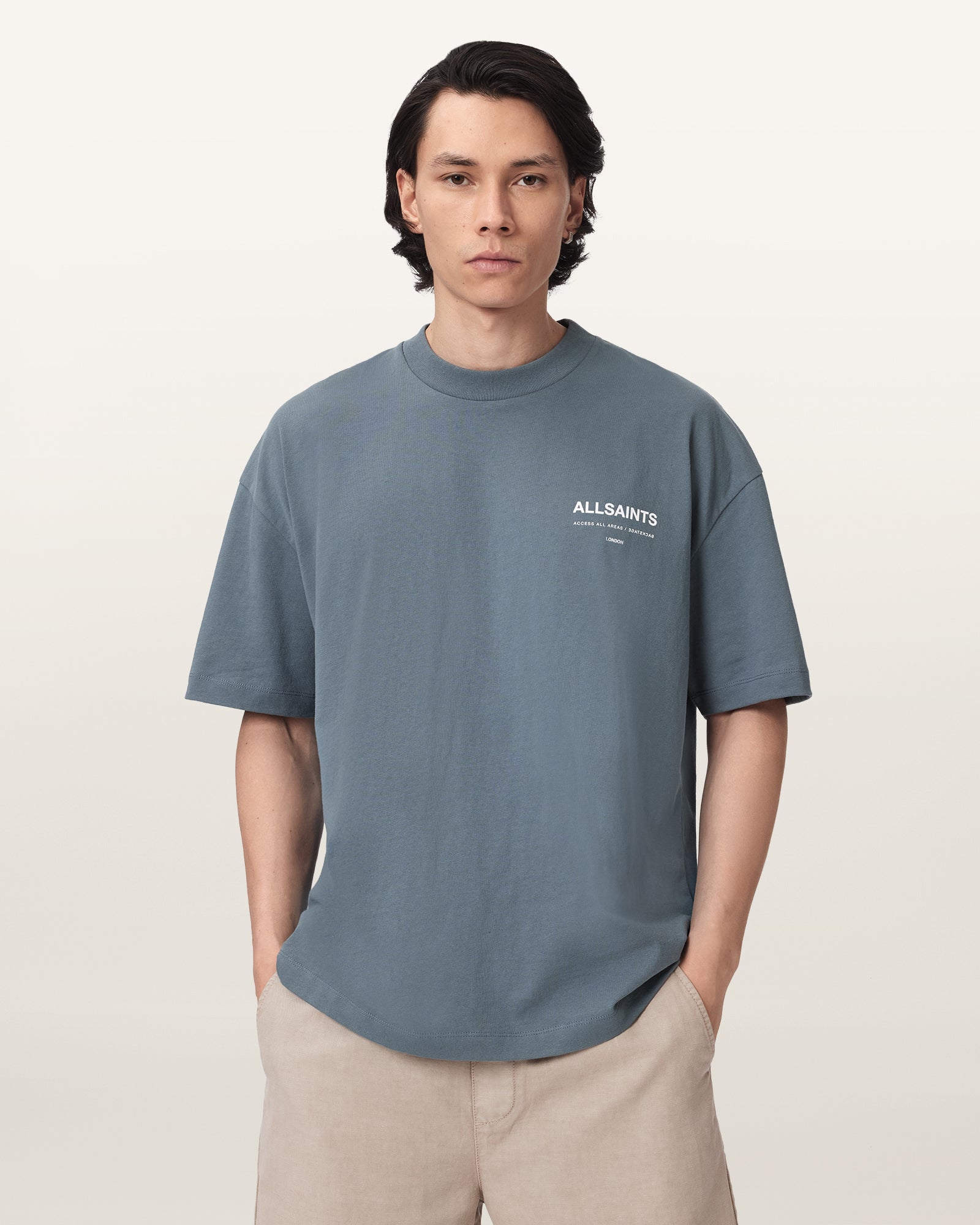 LUNAR BLUE Color Backstage SS Crew Tee from AllSaints