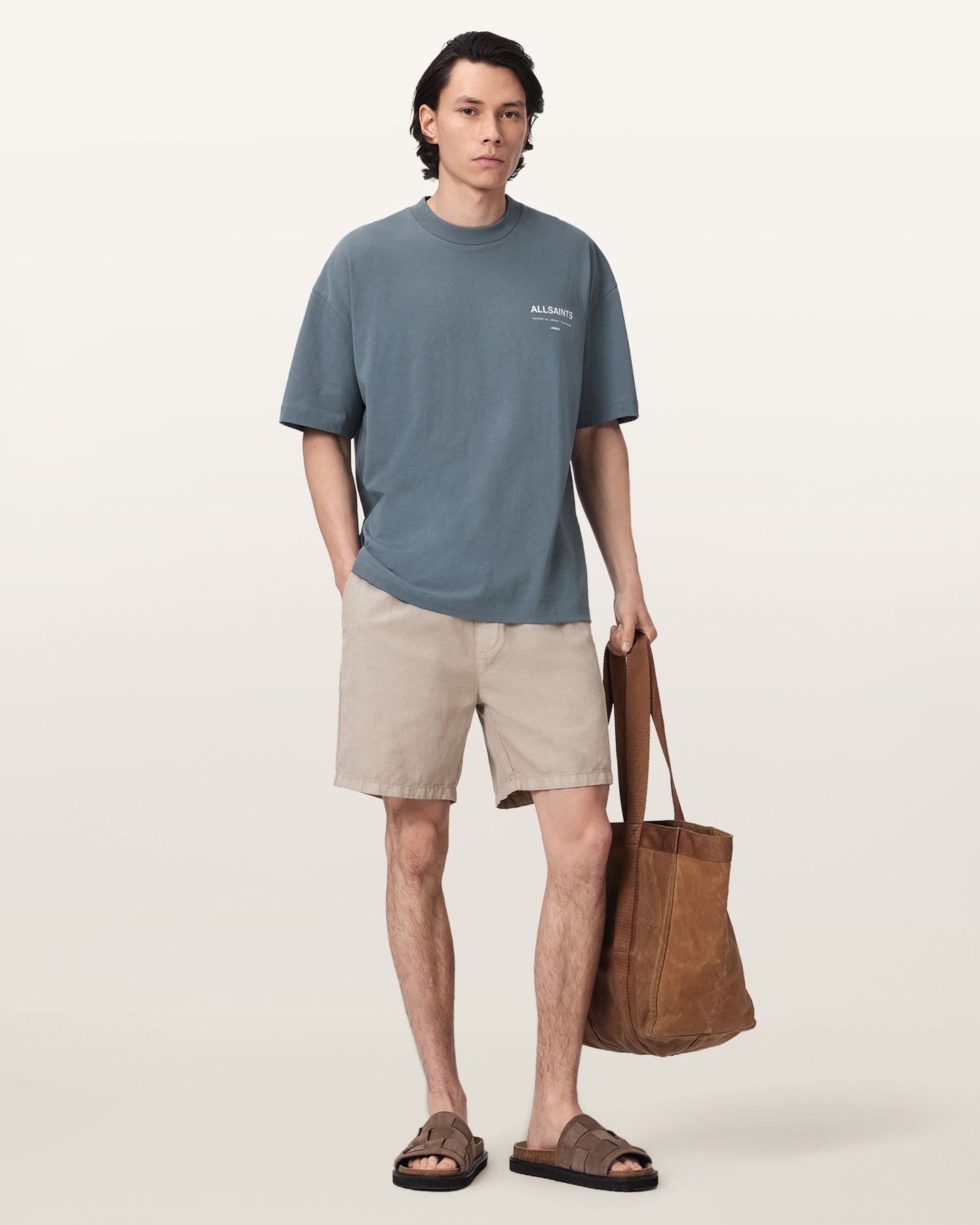 LUNAR BLUE Color Backstage SS Crew Tee from AllSaints