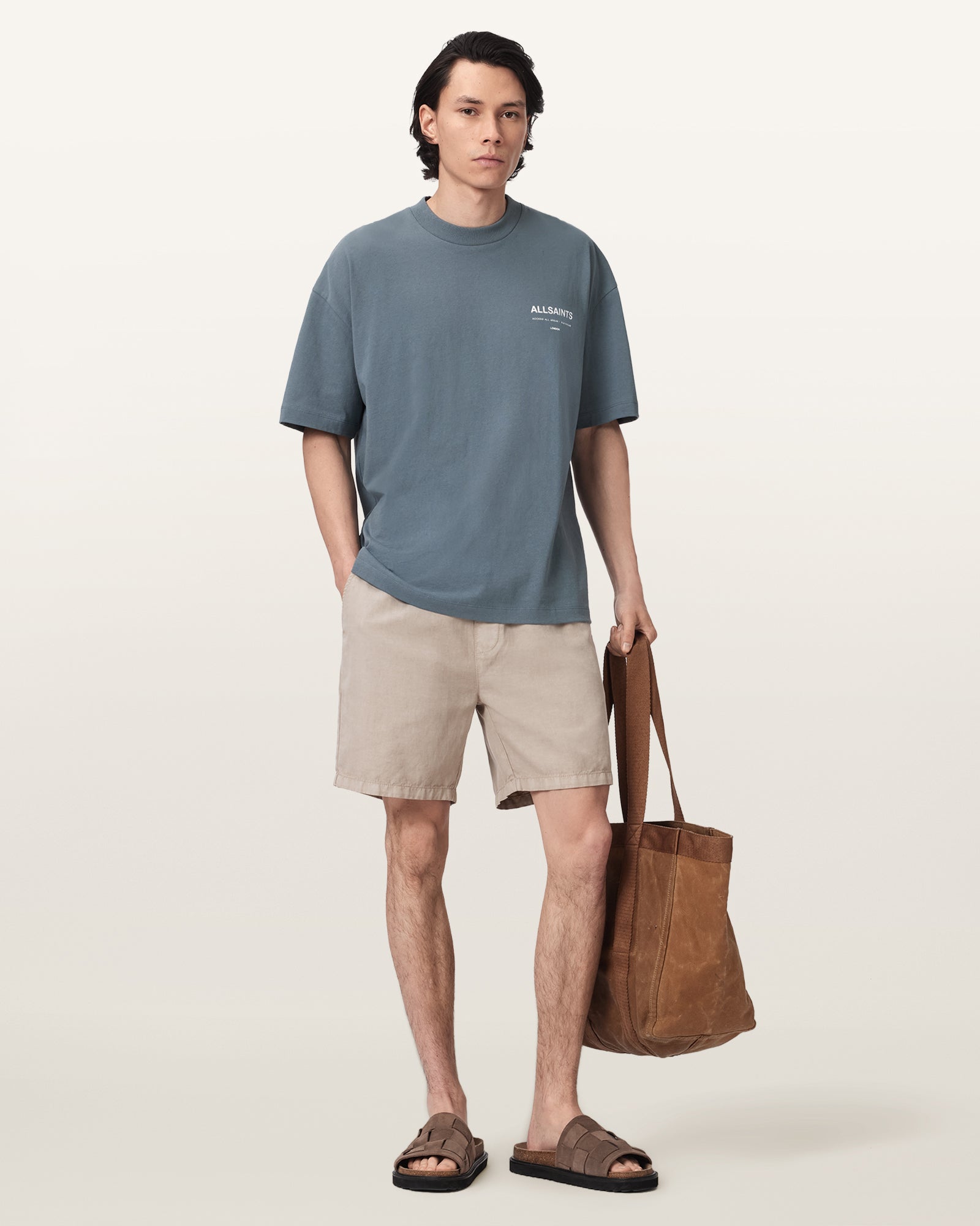 LUNAR BLUE Color Backstage SS Crew Tee from AllSaints