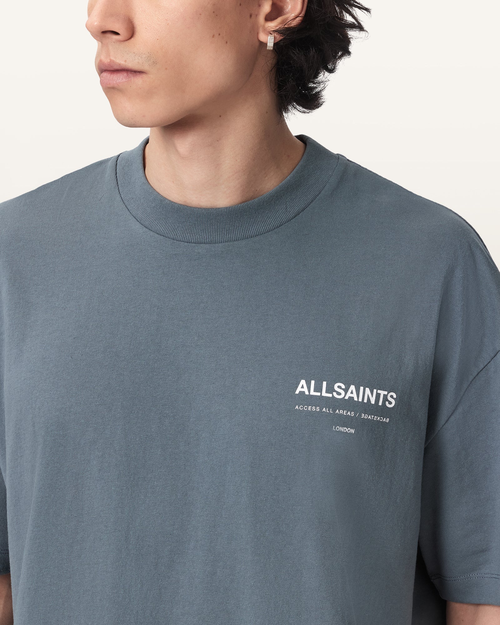 LUNAR BLUE Color Backstage SS Crew Tee from AllSaints