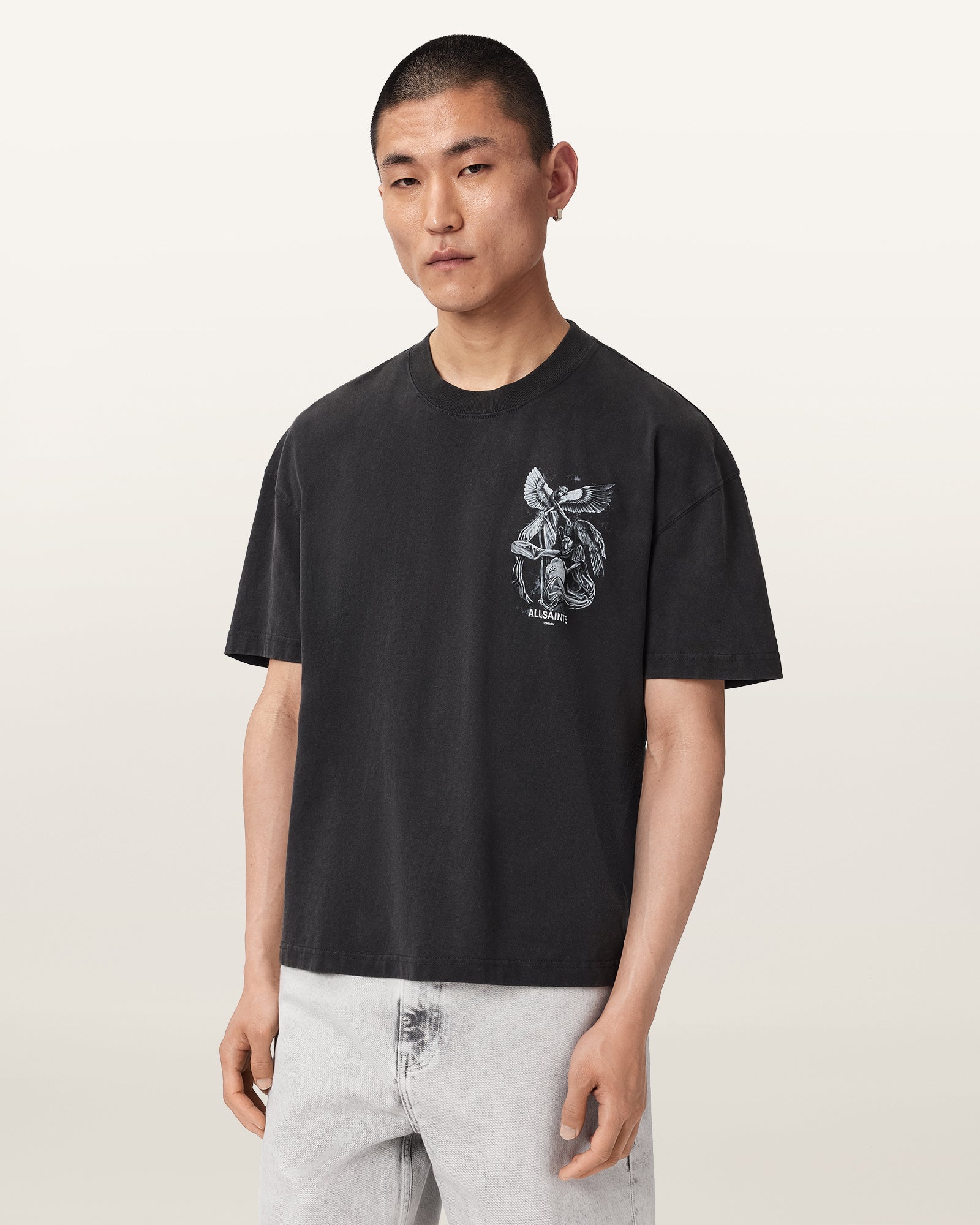 Washed Black Color Seraph SS Crew Tee from AllSaints