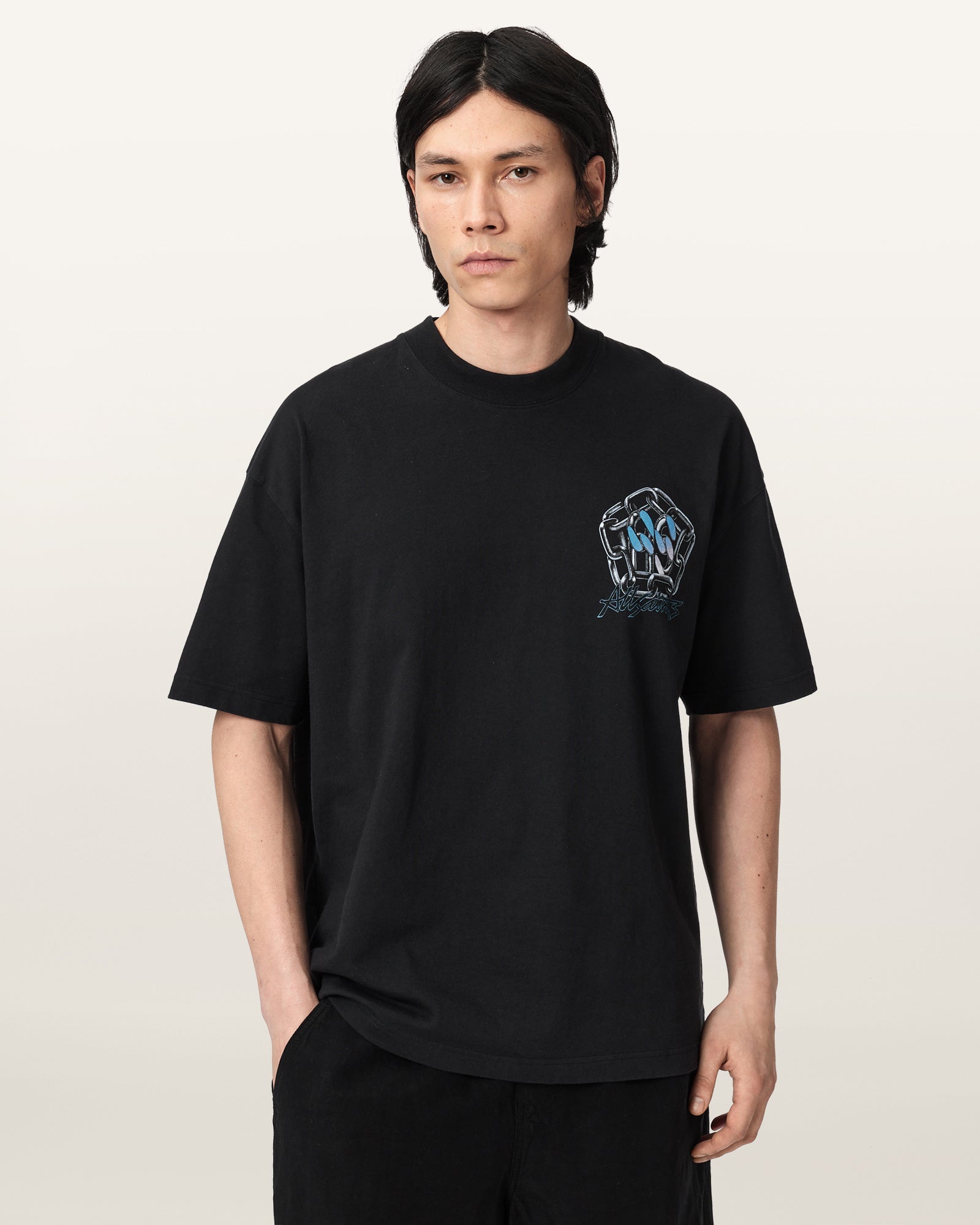 Washed Black Color Affix SS Crew Tee from AllSaints