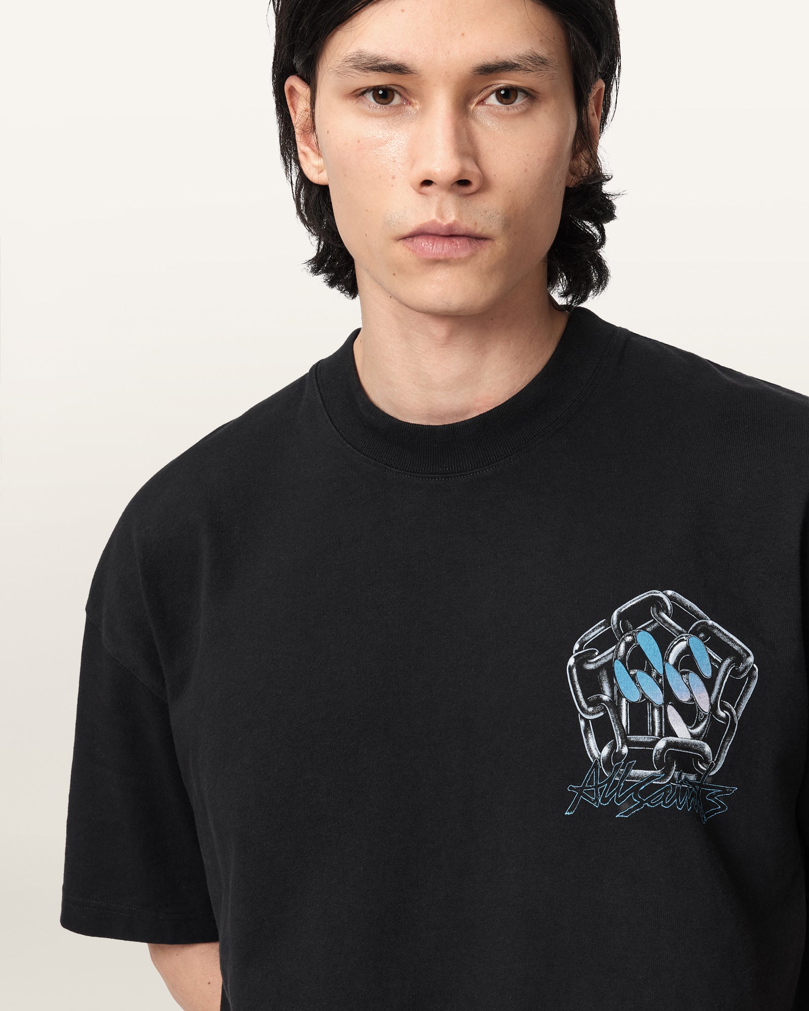 Washed Black Color Affix SS Crew Tee from AllSaints