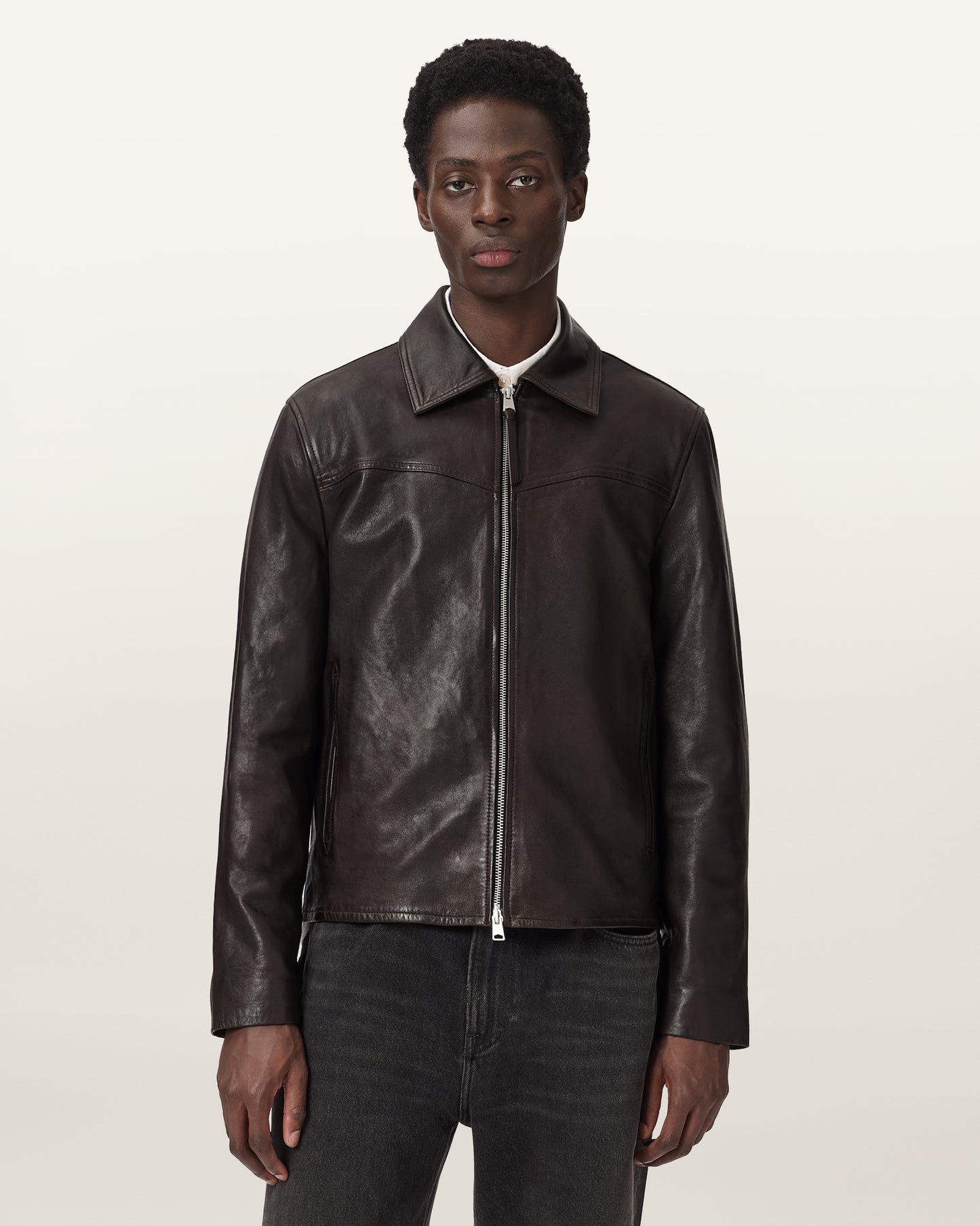 TRAIL BROWN Color Tune Leather Jacket from AllSaints