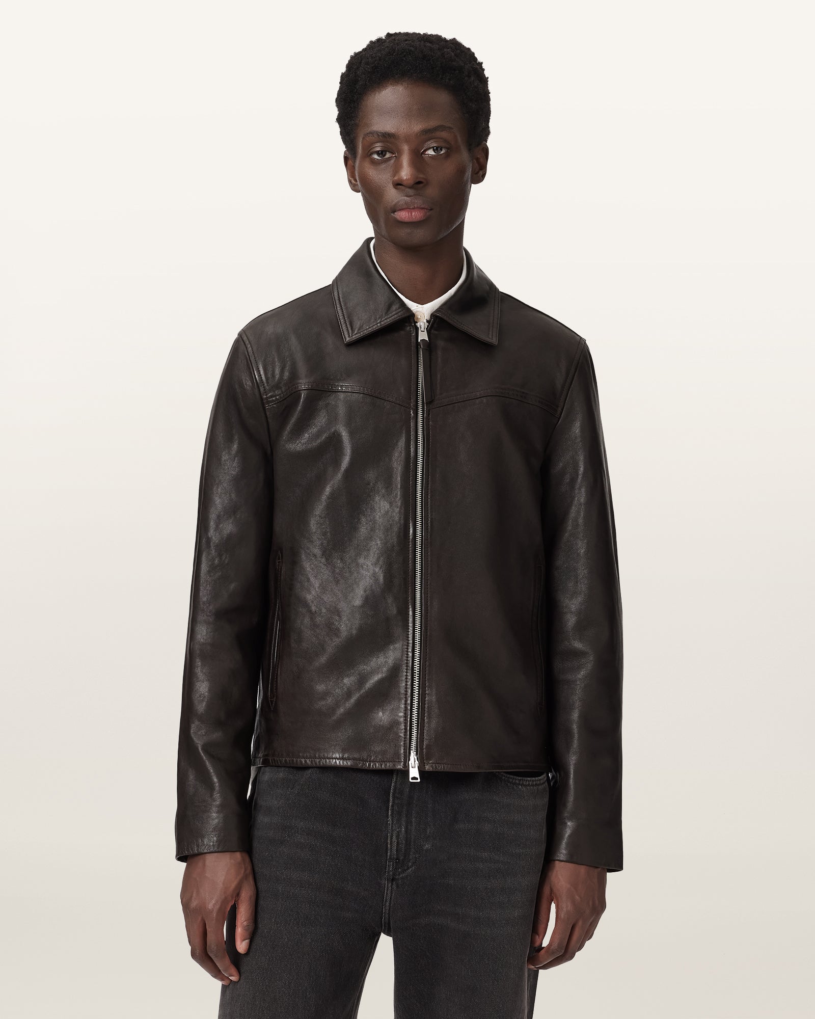 TRAIL BROWN Color Tune Leather Jacket from AllSaints