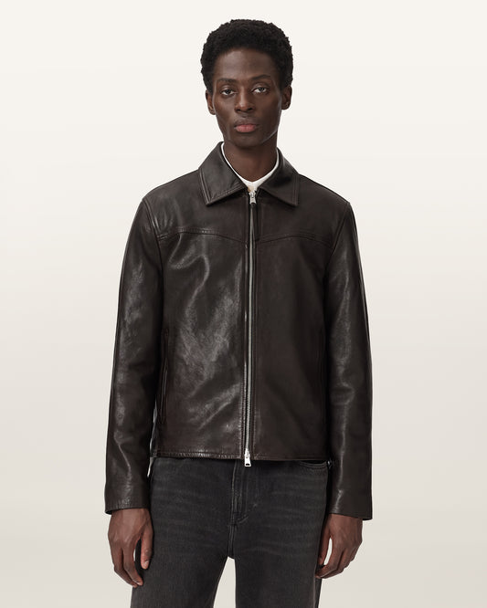 TRAIL BROWN Color Tune Leather Jacket from AllSaints