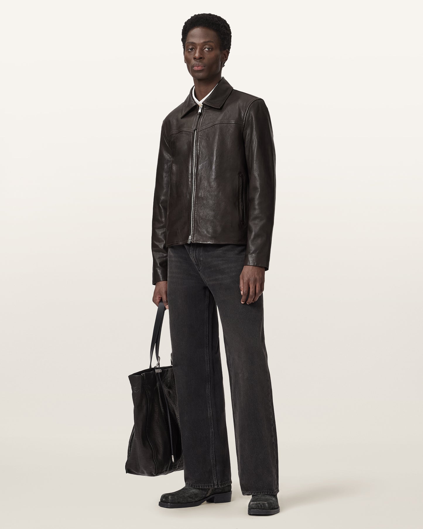 TRAIL BROWN Color Tune Leather Jacket from AllSaints