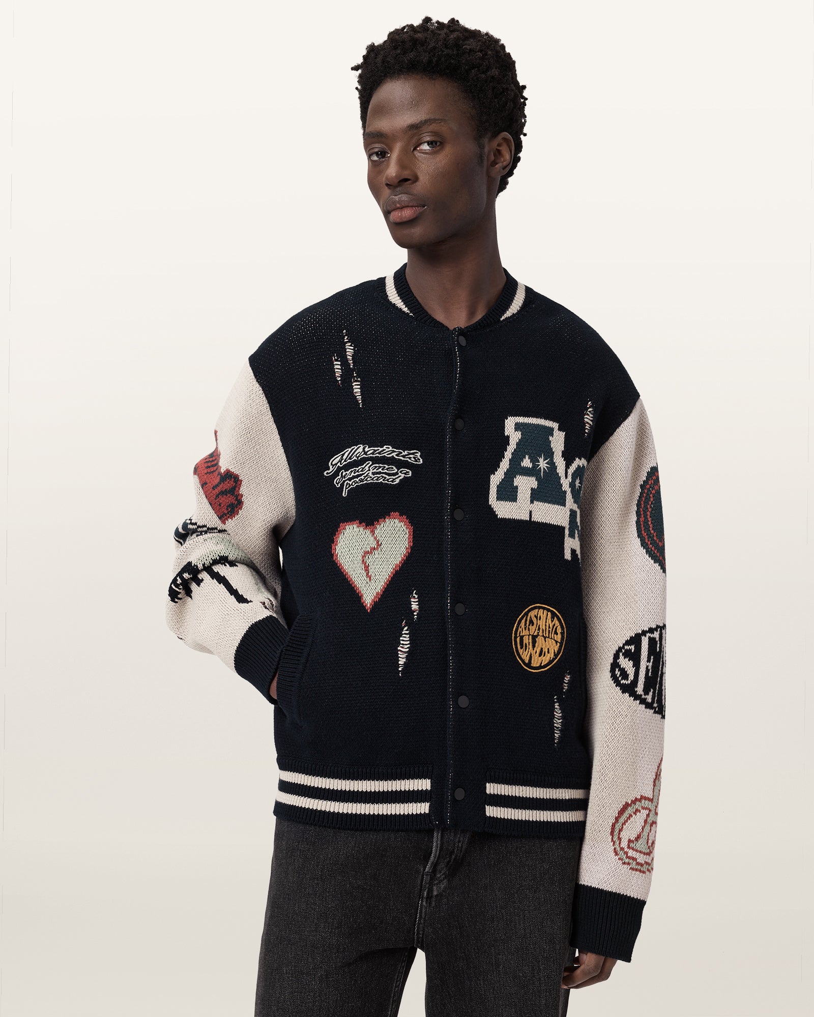 BLACK/ECRU WHITE Color Chase Cardigan from AllSaints