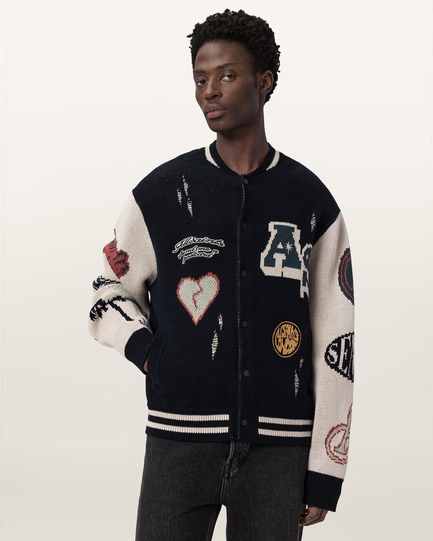 BLACK/ECRU WHITE Color Chase Cardigan from AllSaints