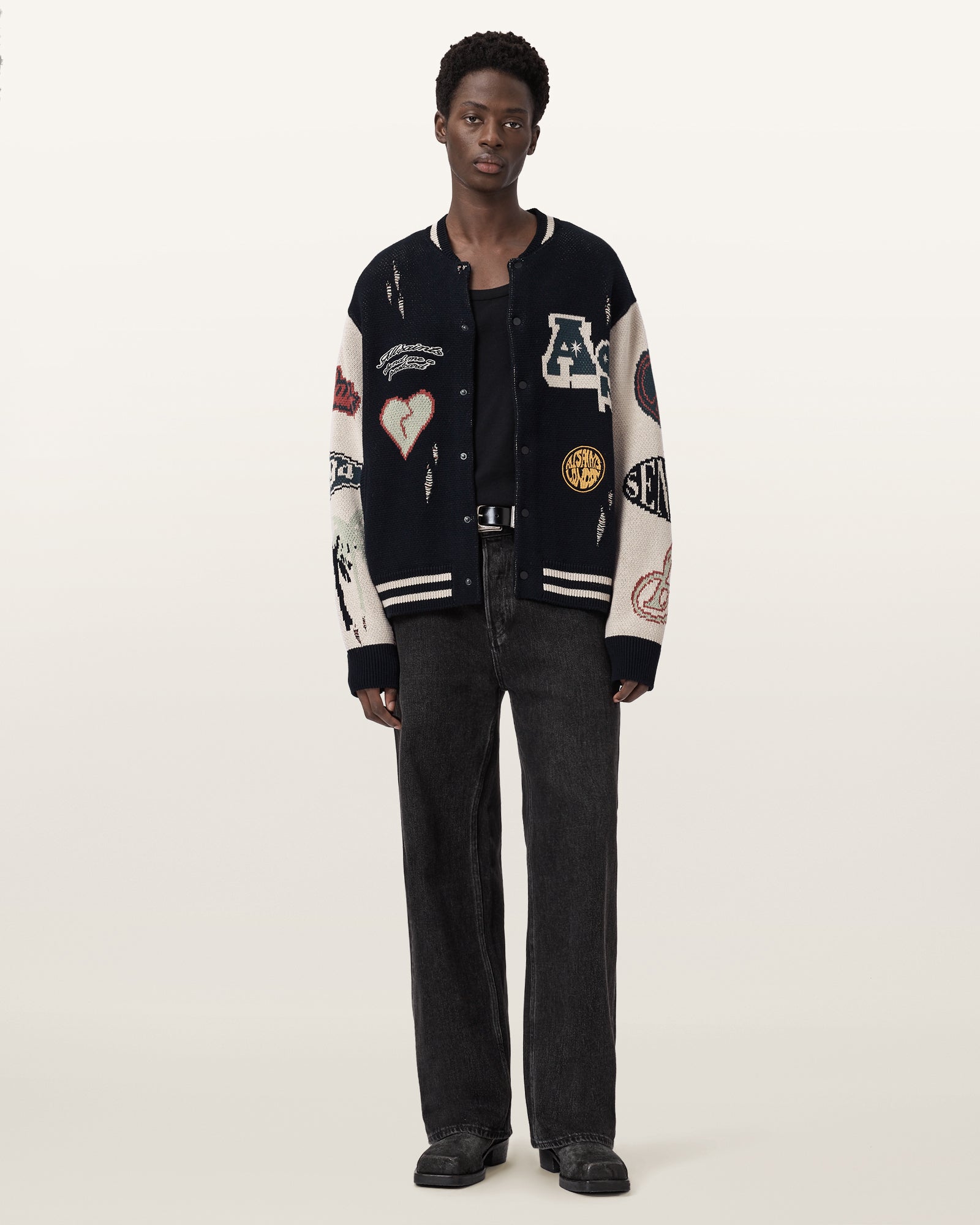 BLACK/ECRU WHITE Color Chase Cardigan from AllSaints