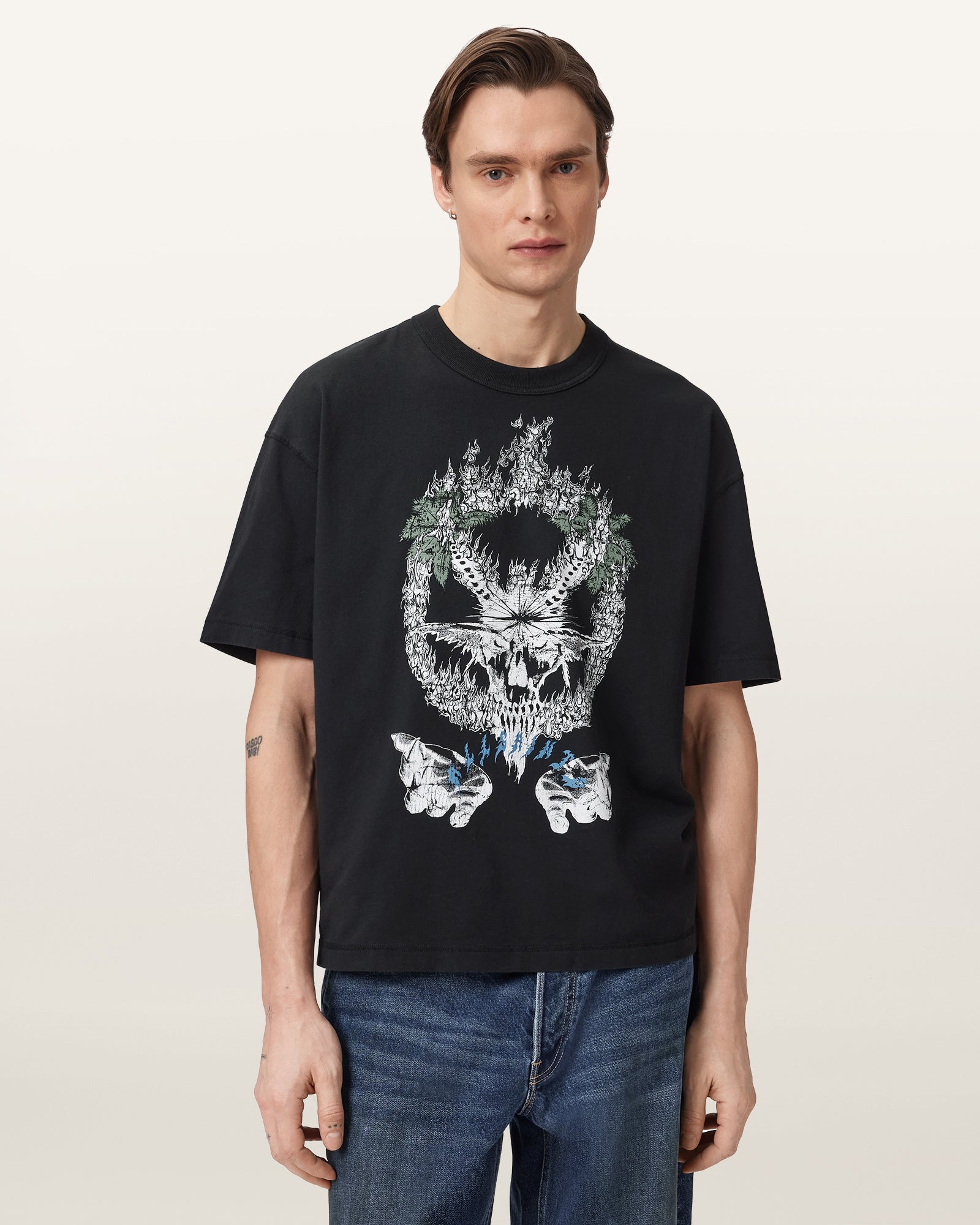 Washed Black Color Palm Ripper SS Crew Tee from AllSaints