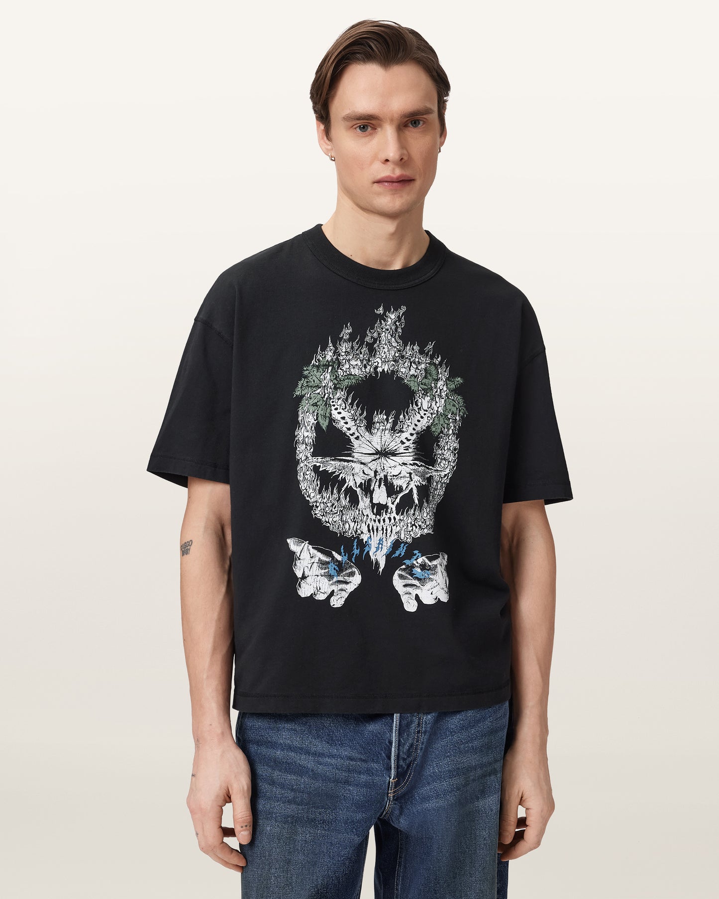 Washed Black Color Palm Ripper SS Crew Tee from AllSaints