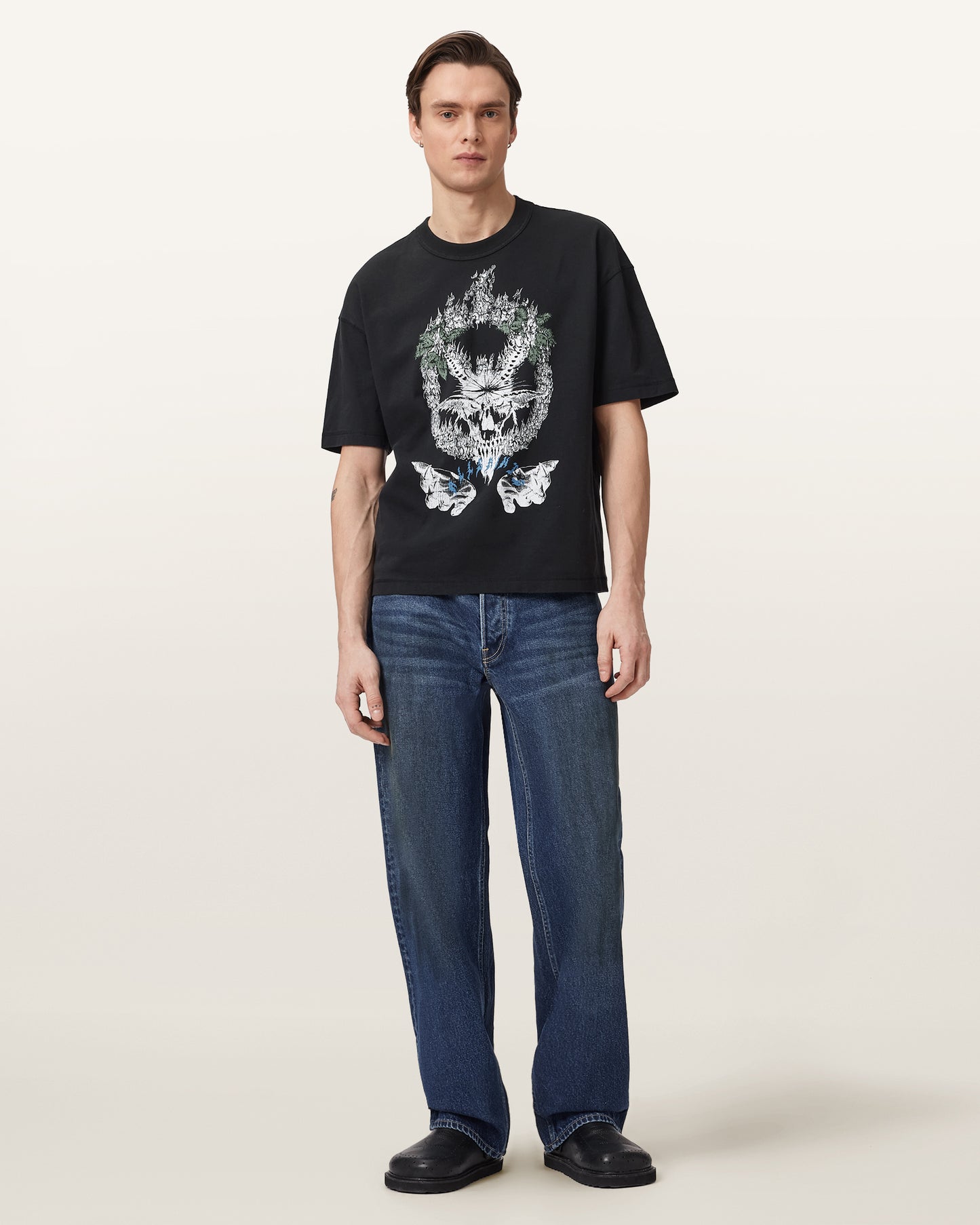 Washed Black Color Palm Ripper SS Crew Tee from AllSaints