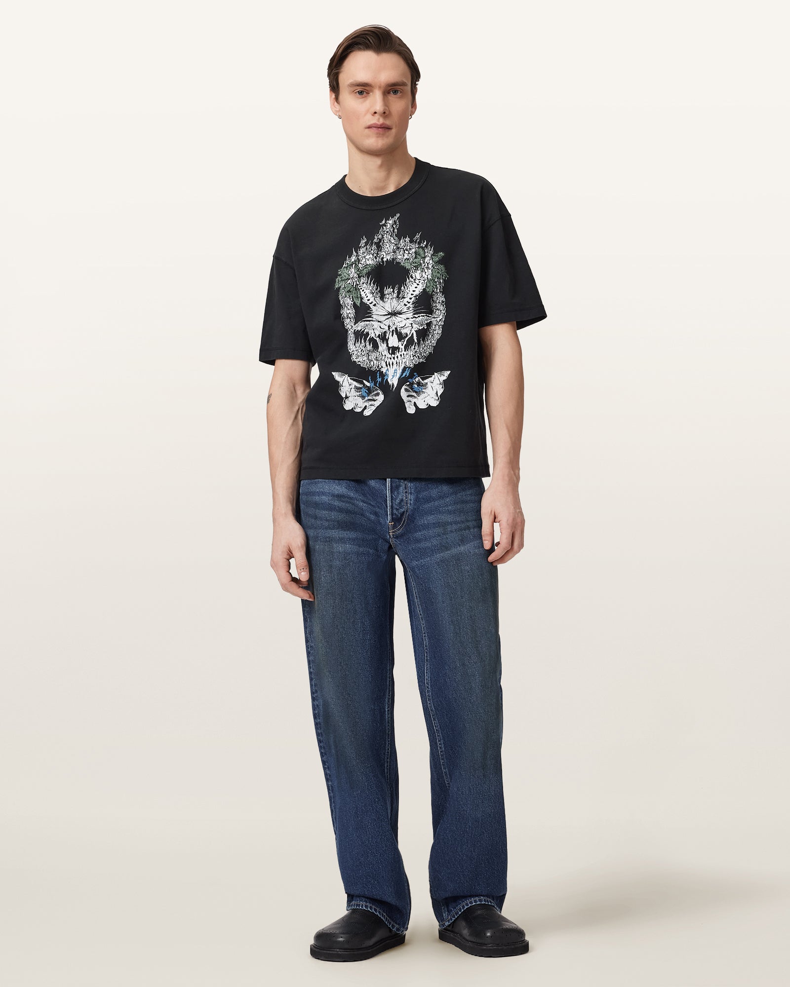 Washed Black Color Palm Ripper SS Crew Tee from AllSaints