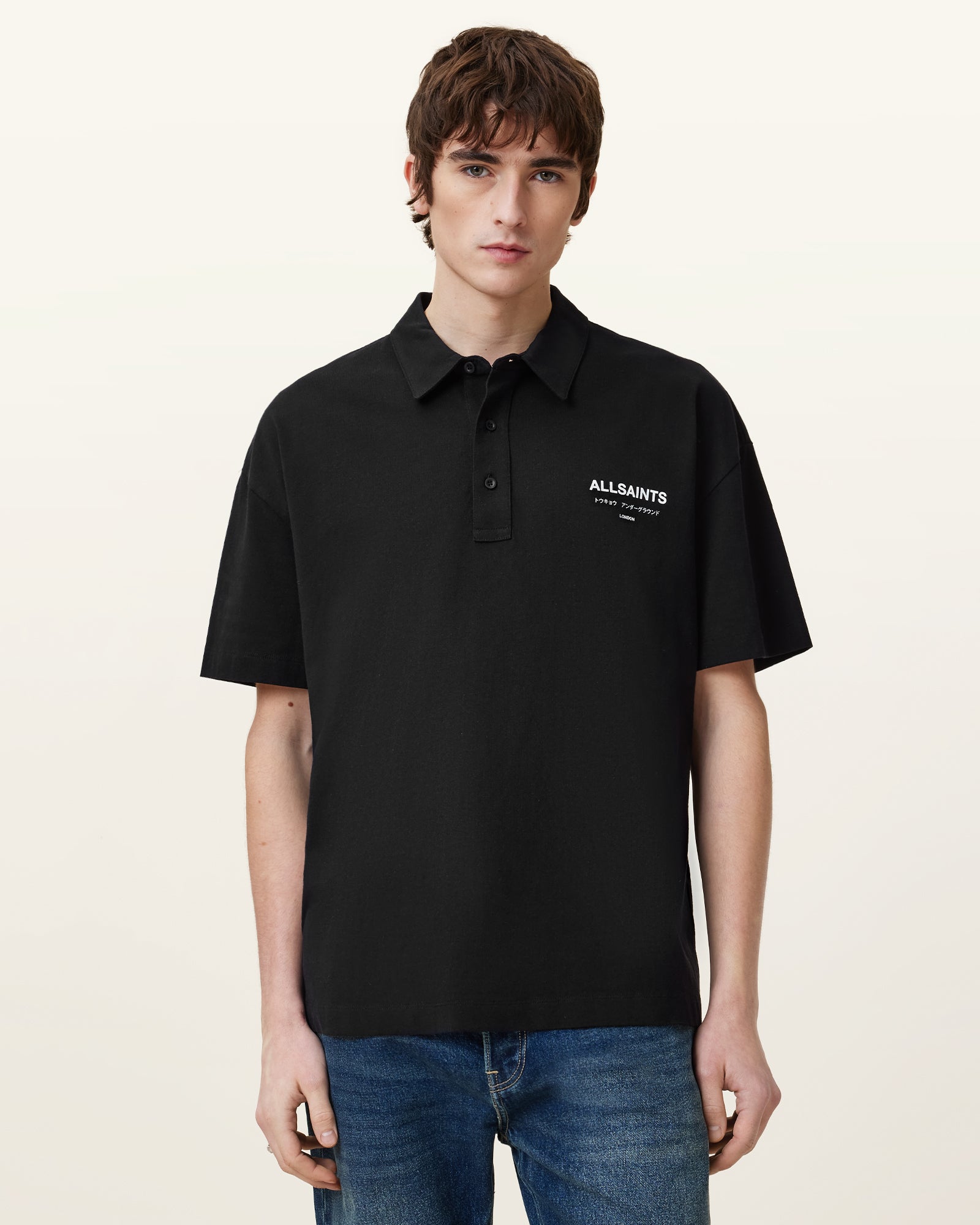 Jet Black Color Underground SS Polo from AllSaints