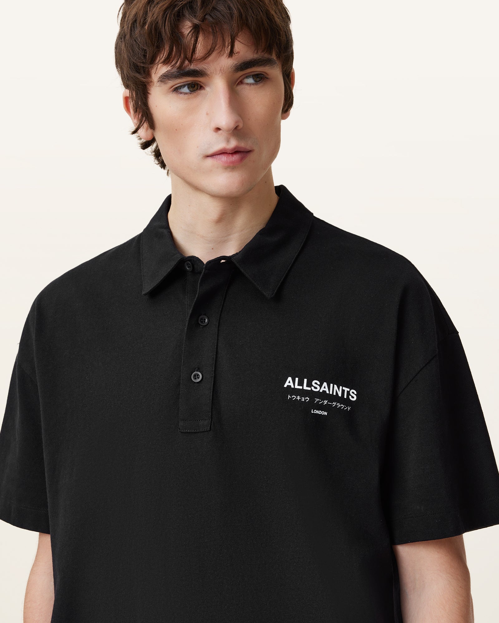 Jet Black Color Underground SS Polo from AllSaints