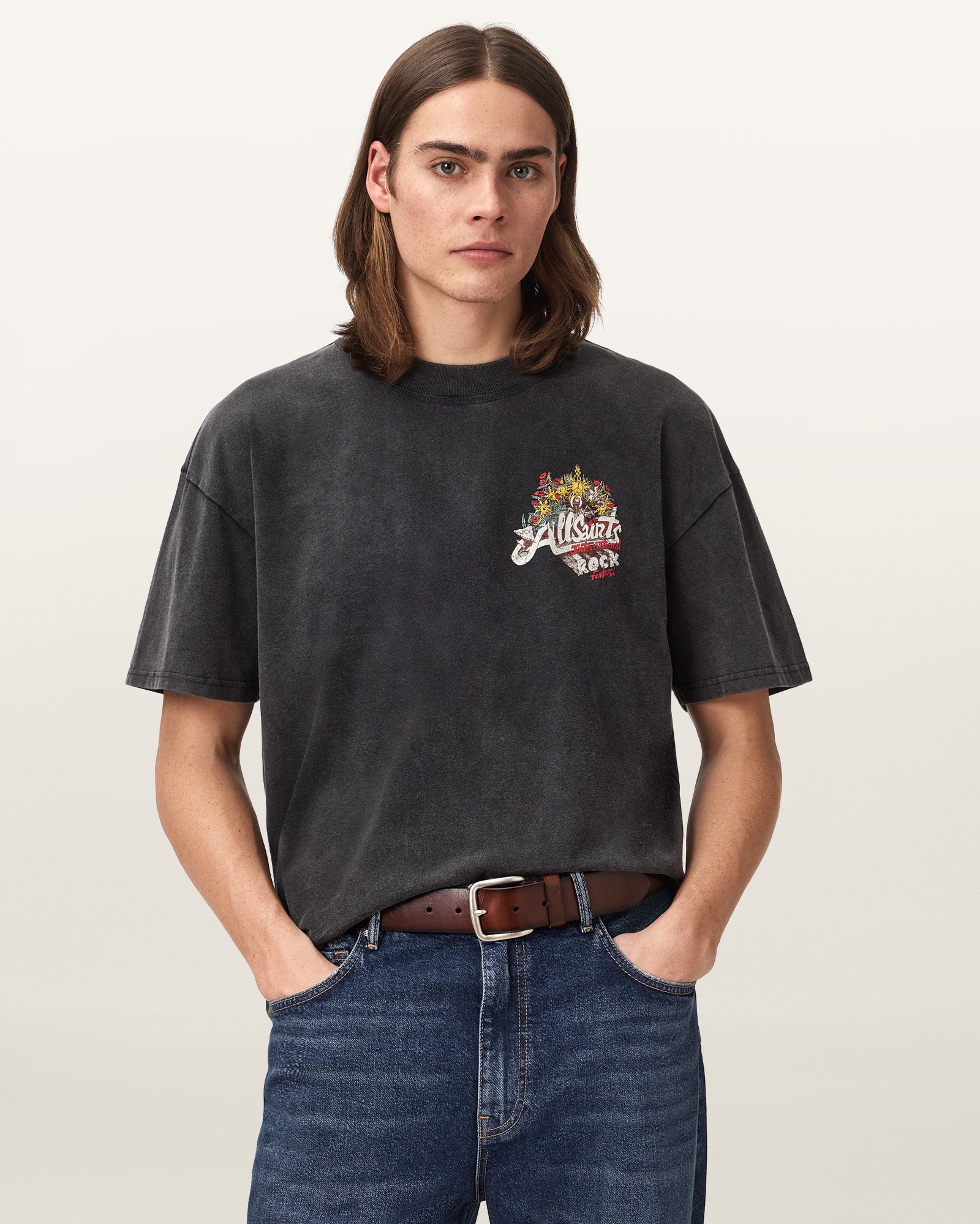 Washed Black Color Roque SS Crew Tee from AllSaints