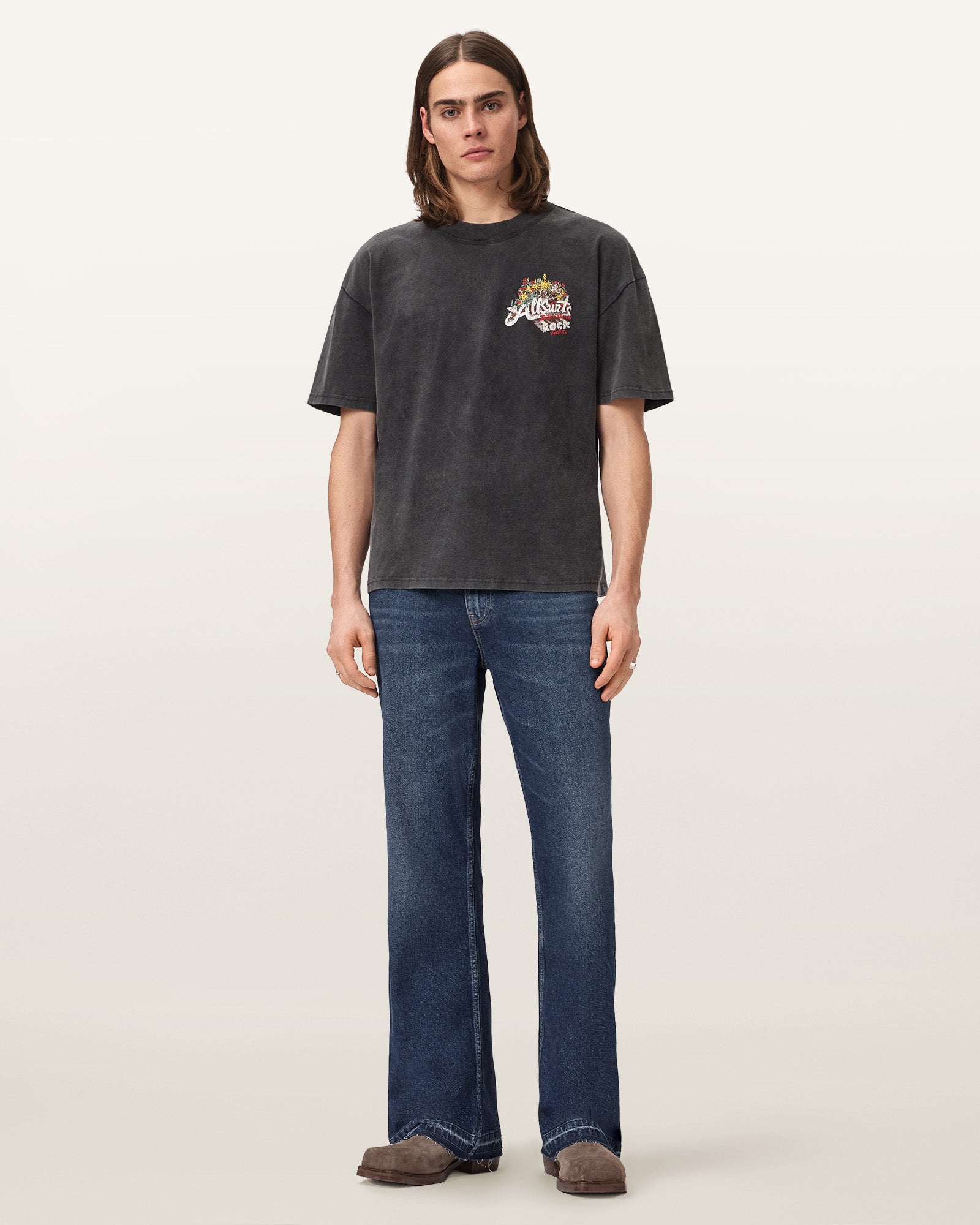 Washed Black Color Roque SS Crew Tee from AllSaints