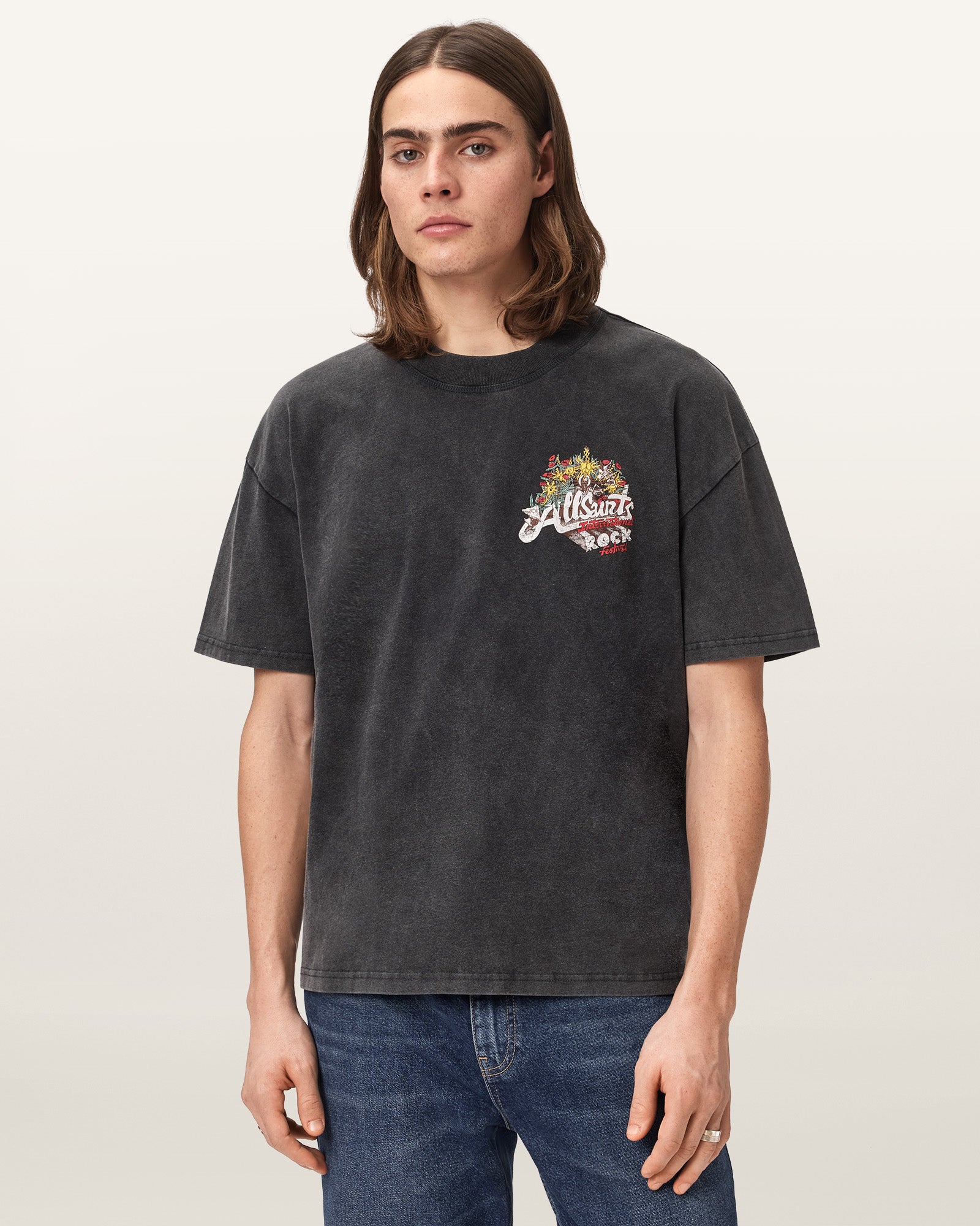 Washed Black Color Roque SS Crew Tee from AllSaints