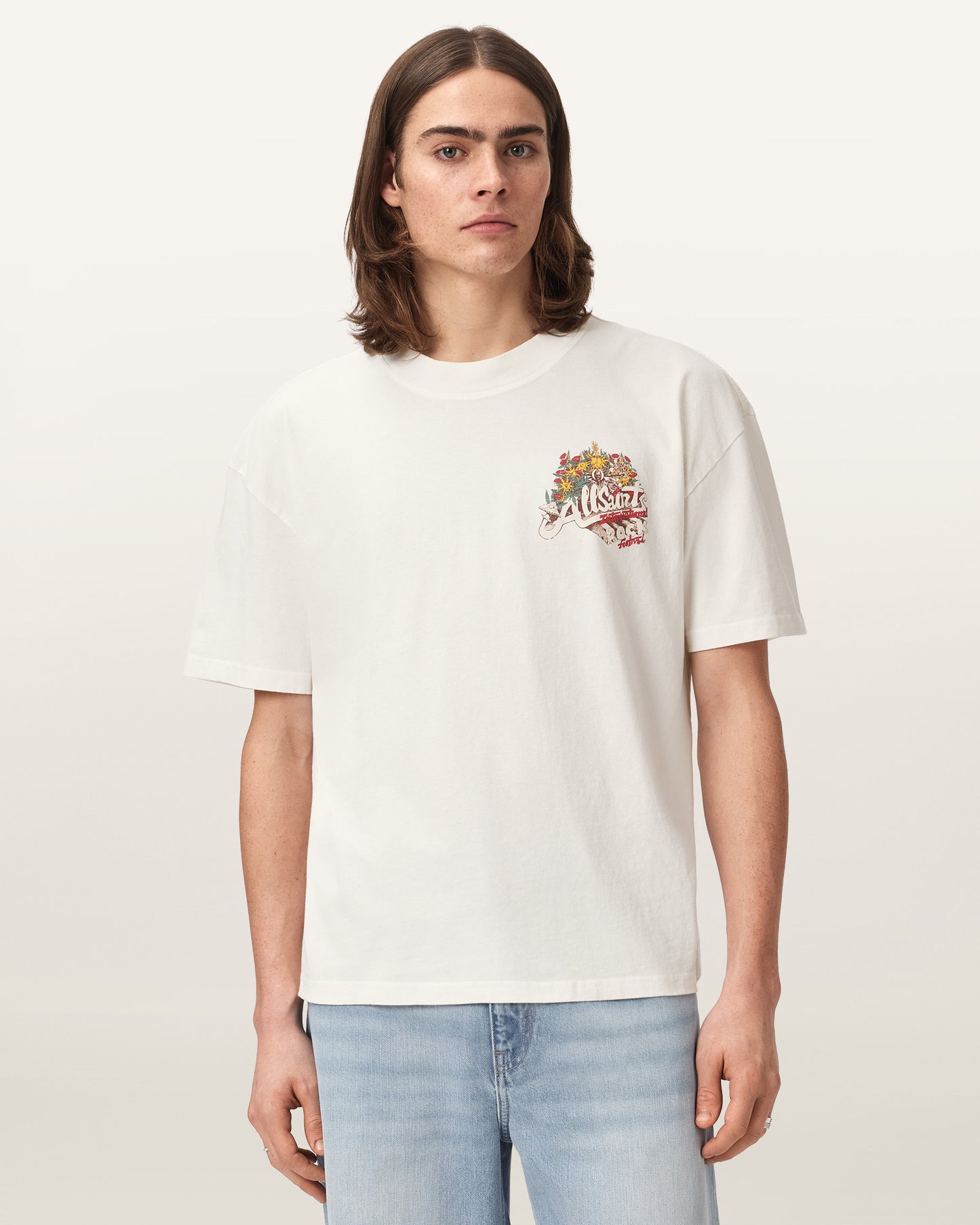 Chalk White Color Roque SS Crew Tee from AllSaints