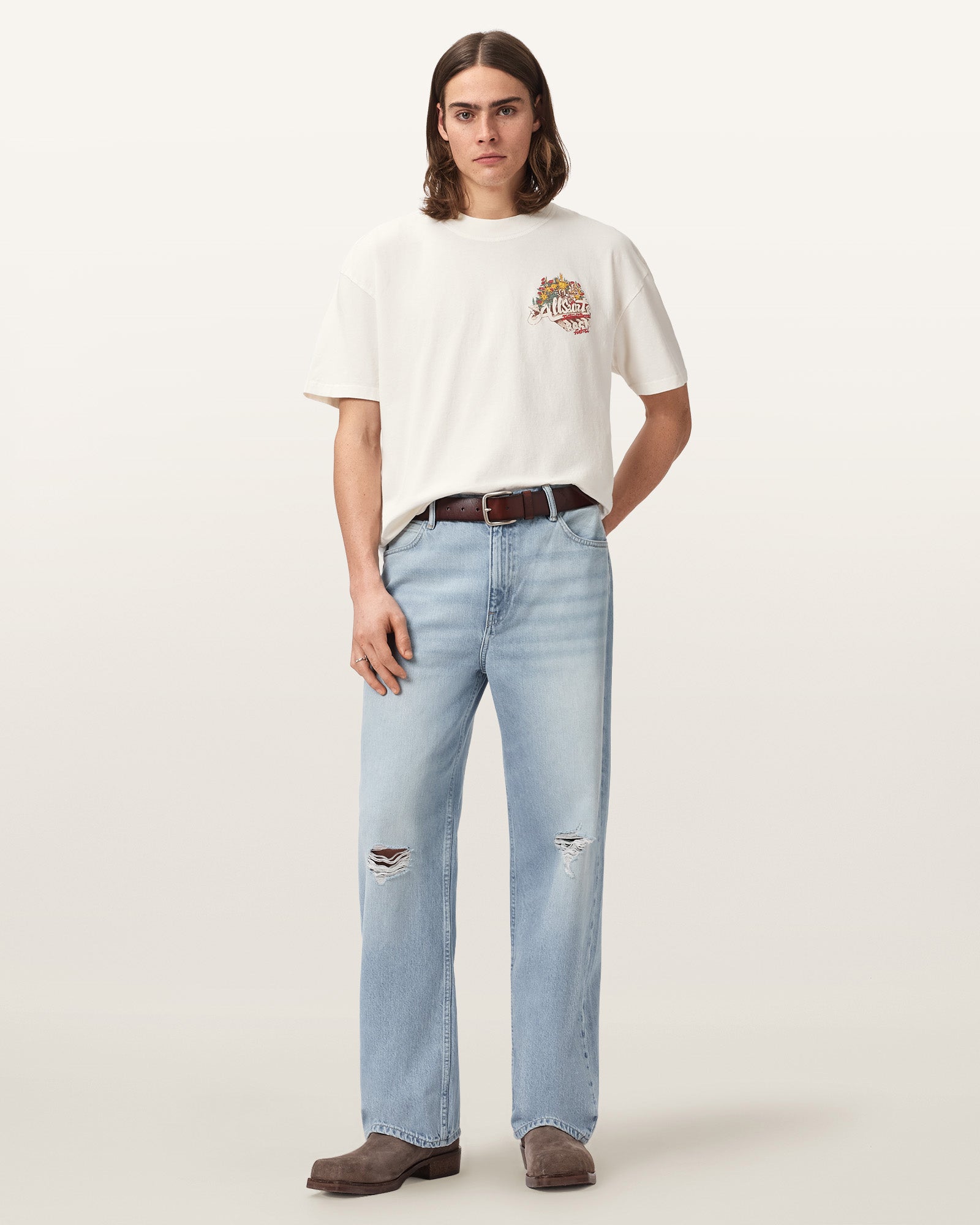 Chalk White Color Roque SS Crew Tee from AllSaints