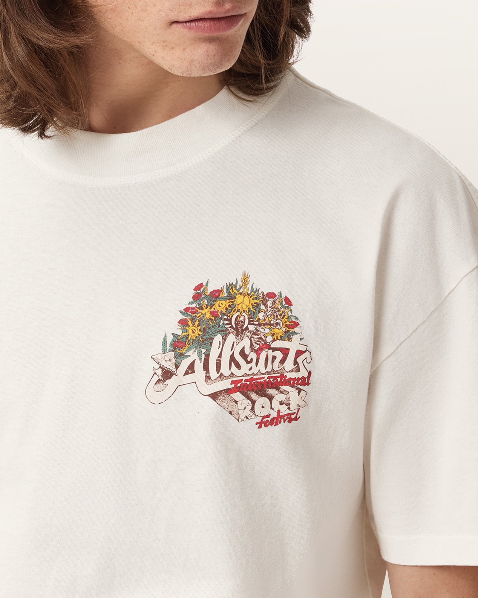 Chalk White Color Roque SS Crew Tee from AllSaints