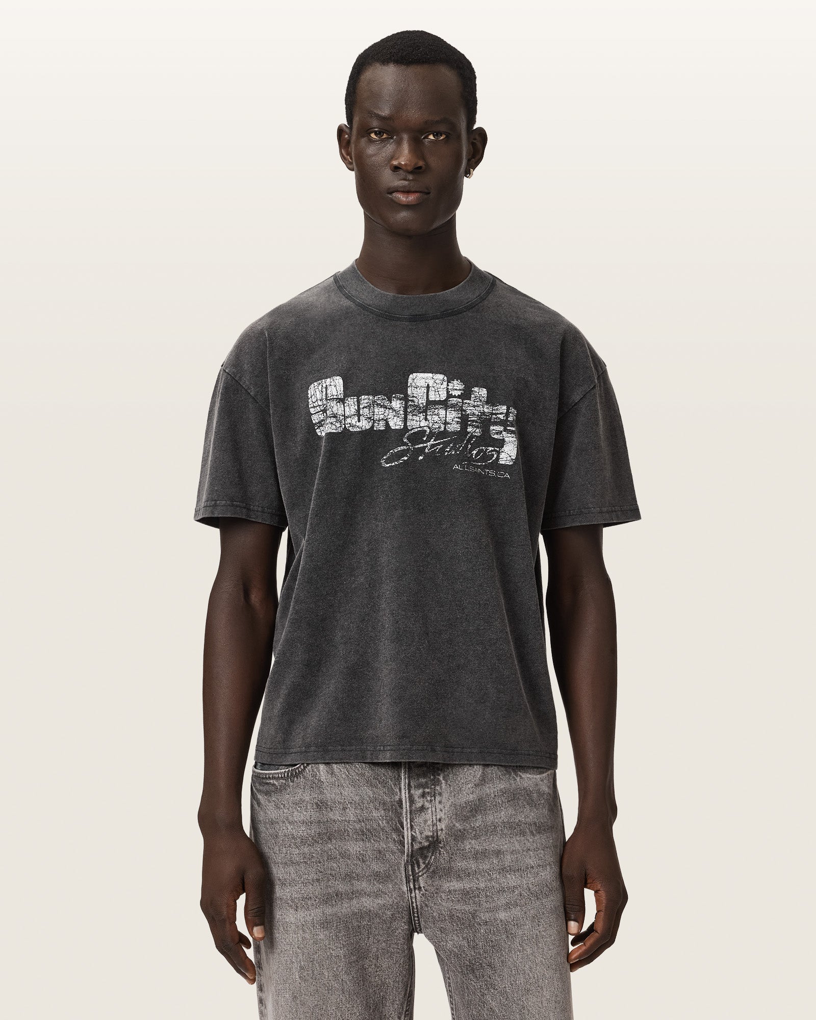 Washed Black Color Sun City SS Crew Tee from AllSaints