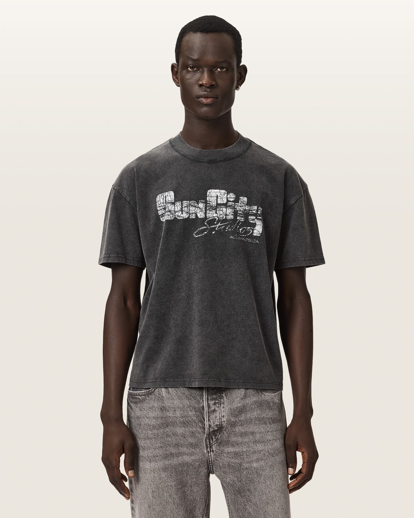Washed Black Color Sun City SS Crew Tee from AllSaints