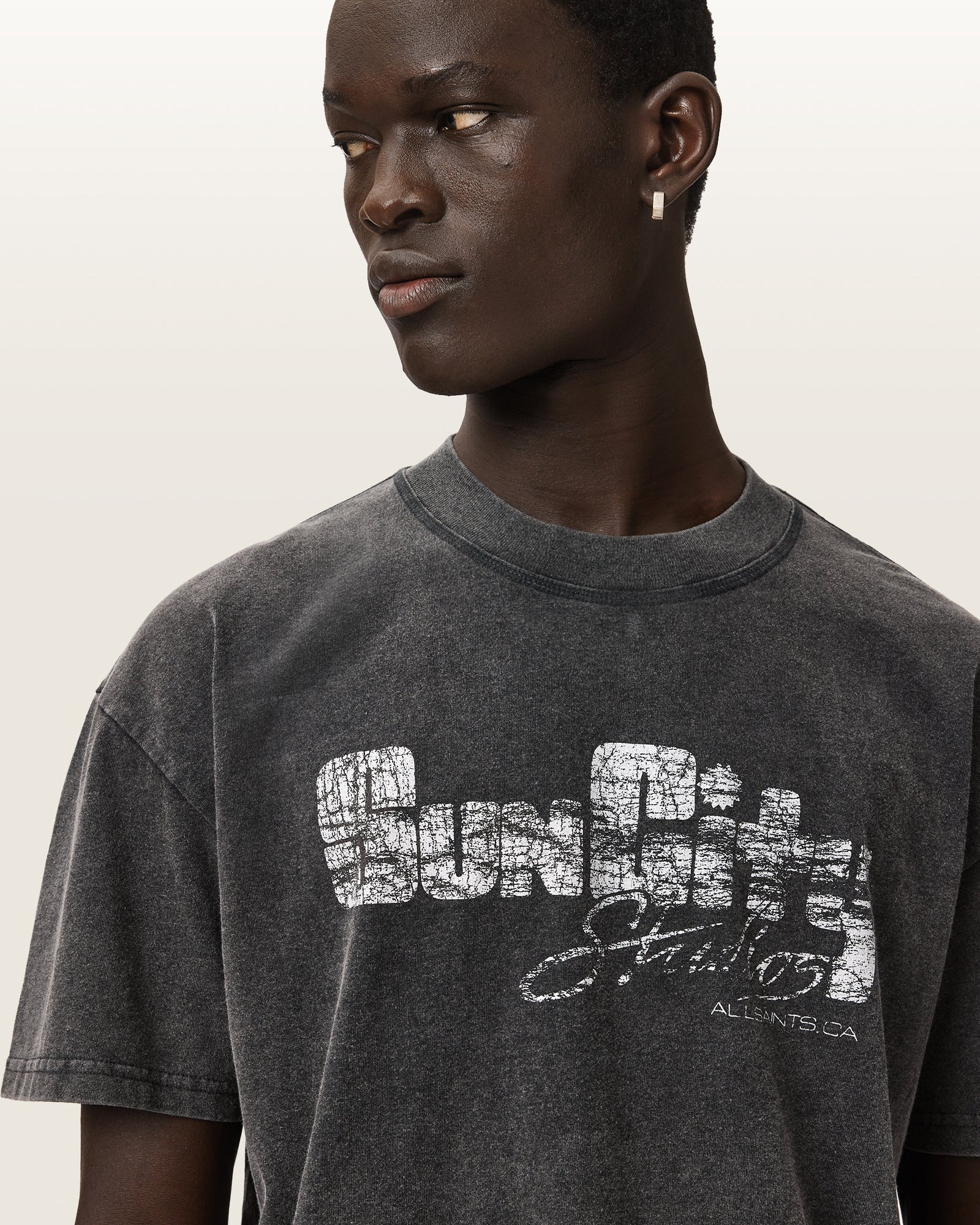 Washed Black Color Sun City SS Crew Tee from AllSaints