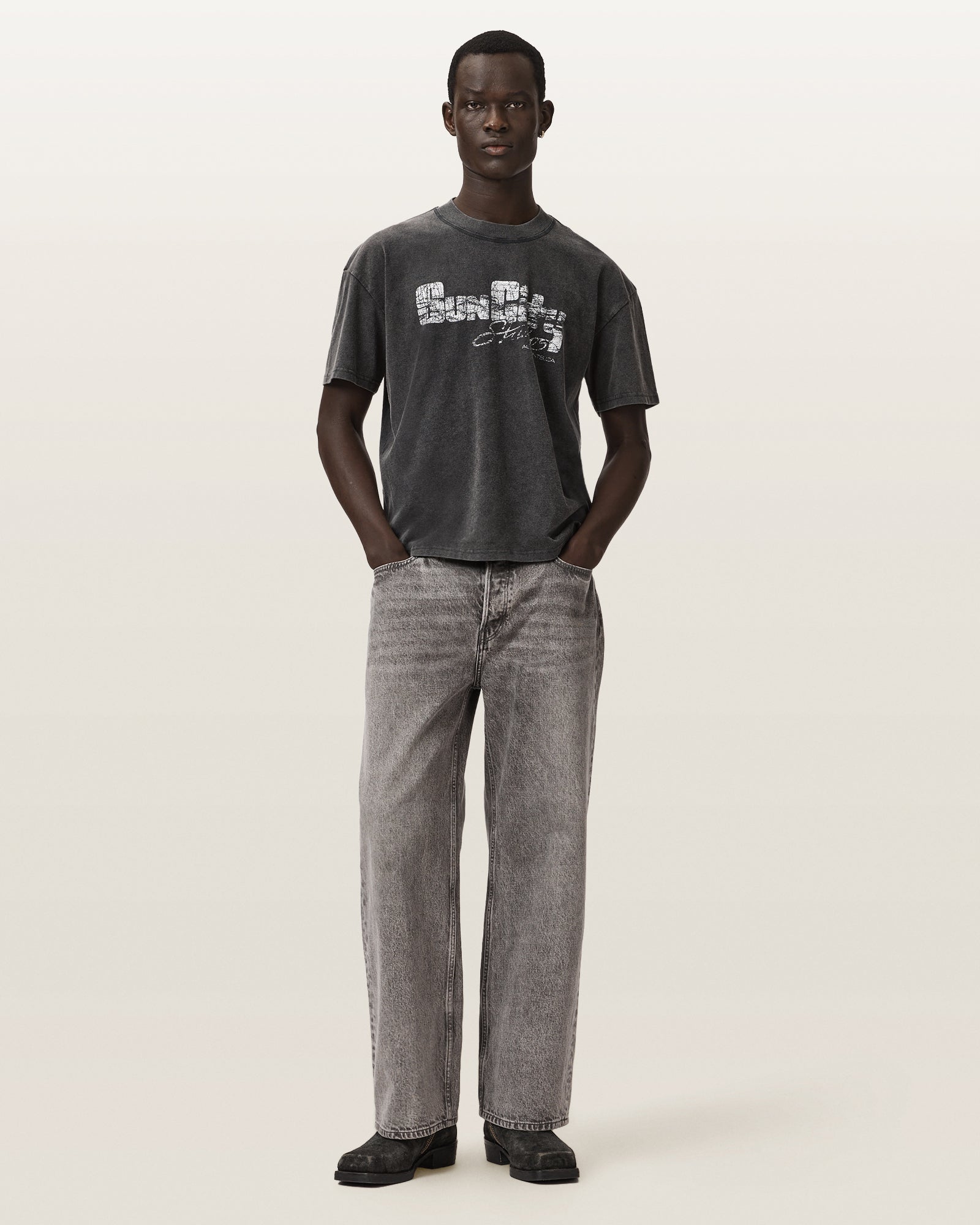 Washed Black Color Sun City SS Crew Tee from AllSaints