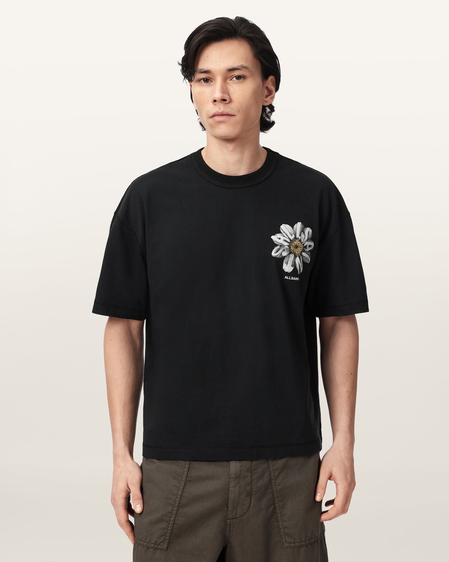 Washed Black Color Petals SS Crew Tee from AllSaints