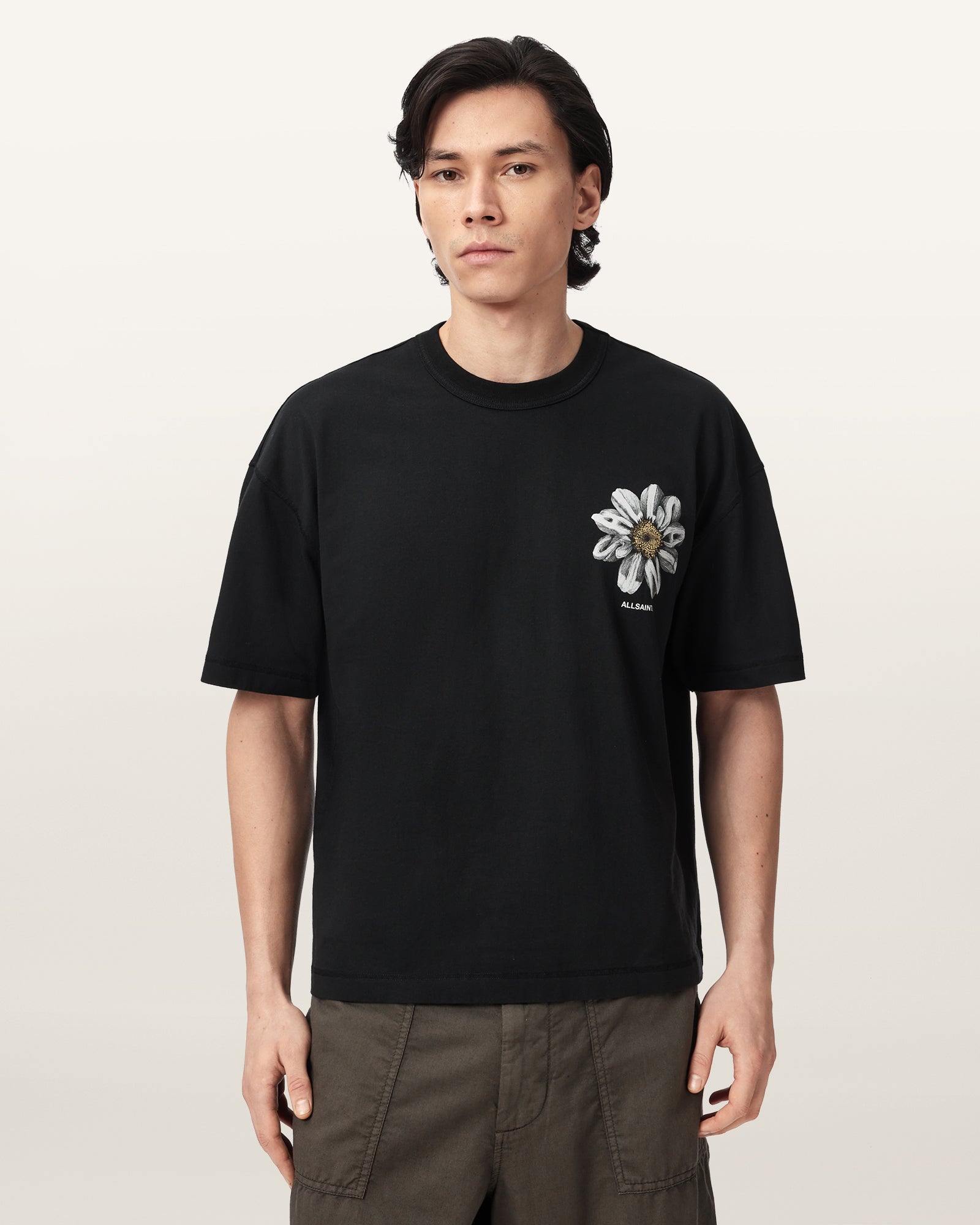Washed Black Color Petals SS Crew Tee from AllSaints