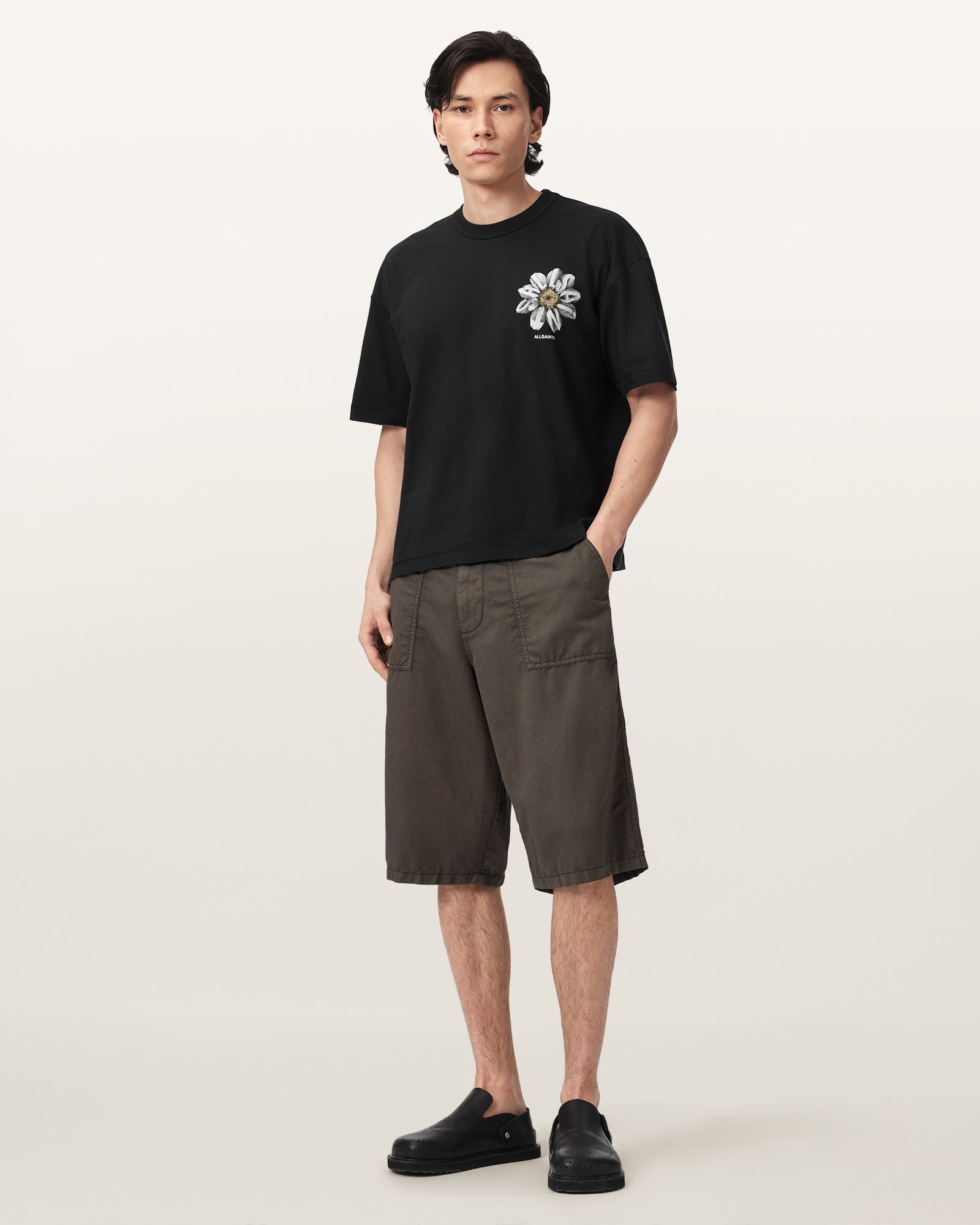 Washed Black Color Petals SS Crew Tee from AllSaints