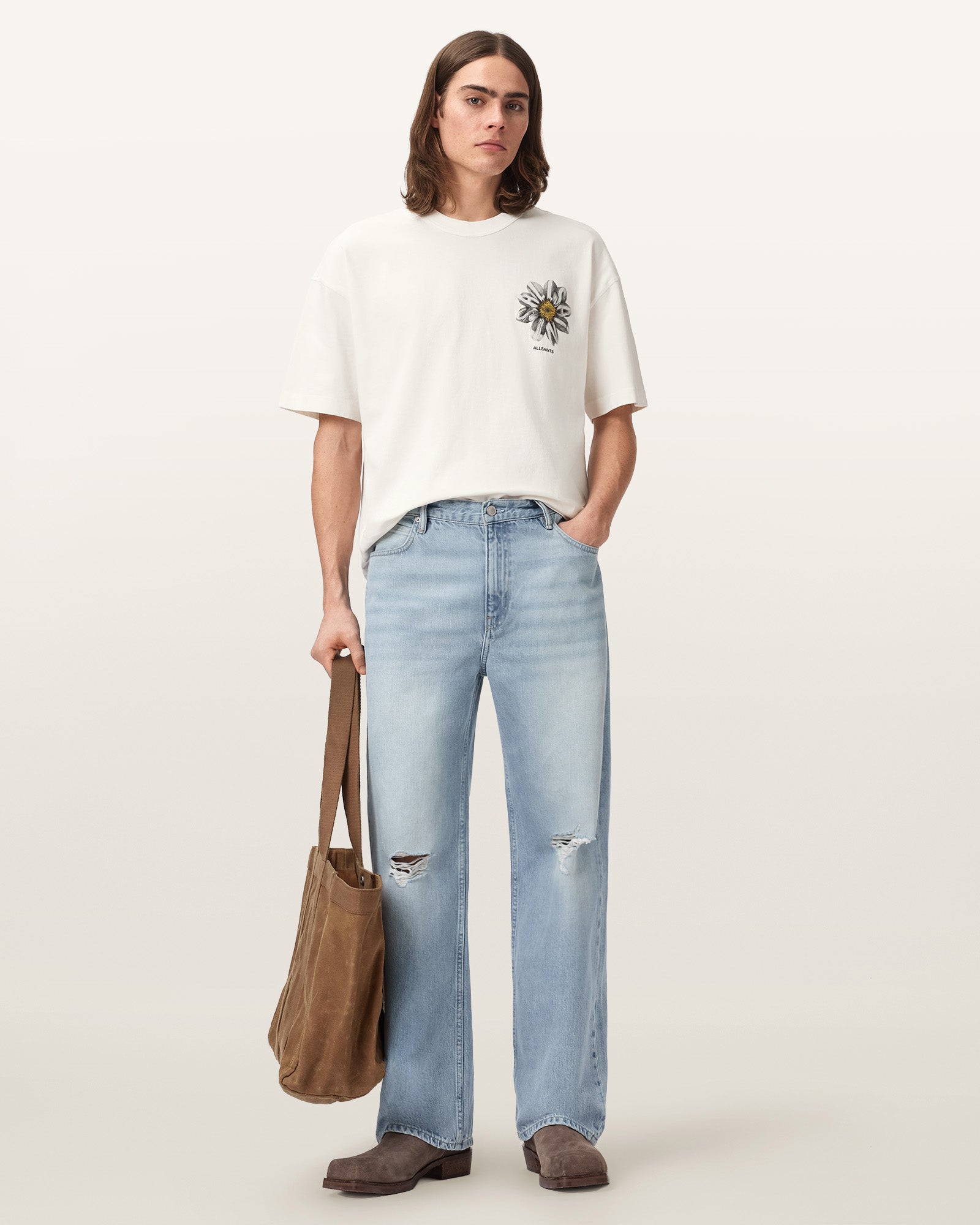 Chalk White Color Petals SS Crew Tee from AllSaints