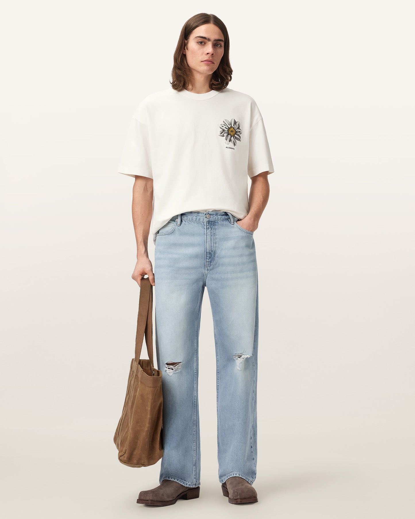 Chalk White Color Petals SS Crew Tee from AllSaints
