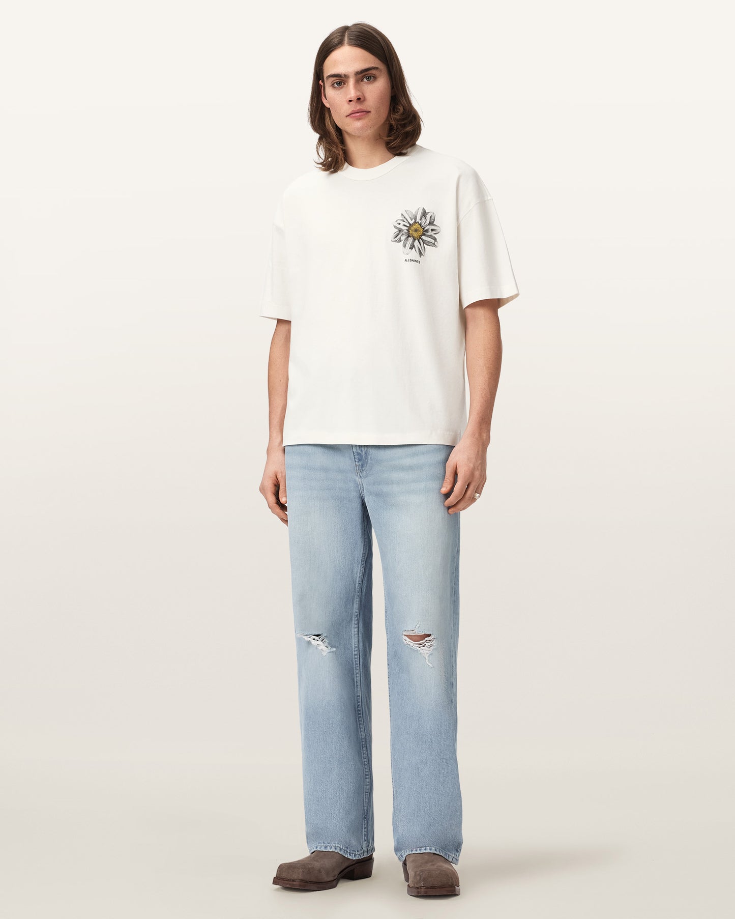 Chalk White Color Petals SS Crew Tee from AllSaints