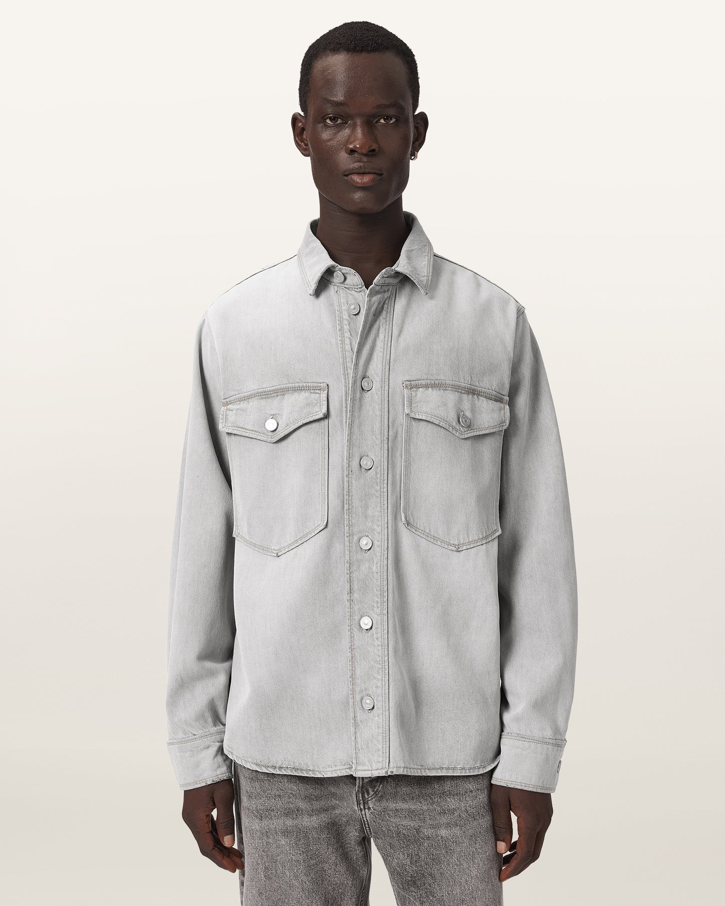 Washed Grey Color Albin Denim Shirt from AllSaints