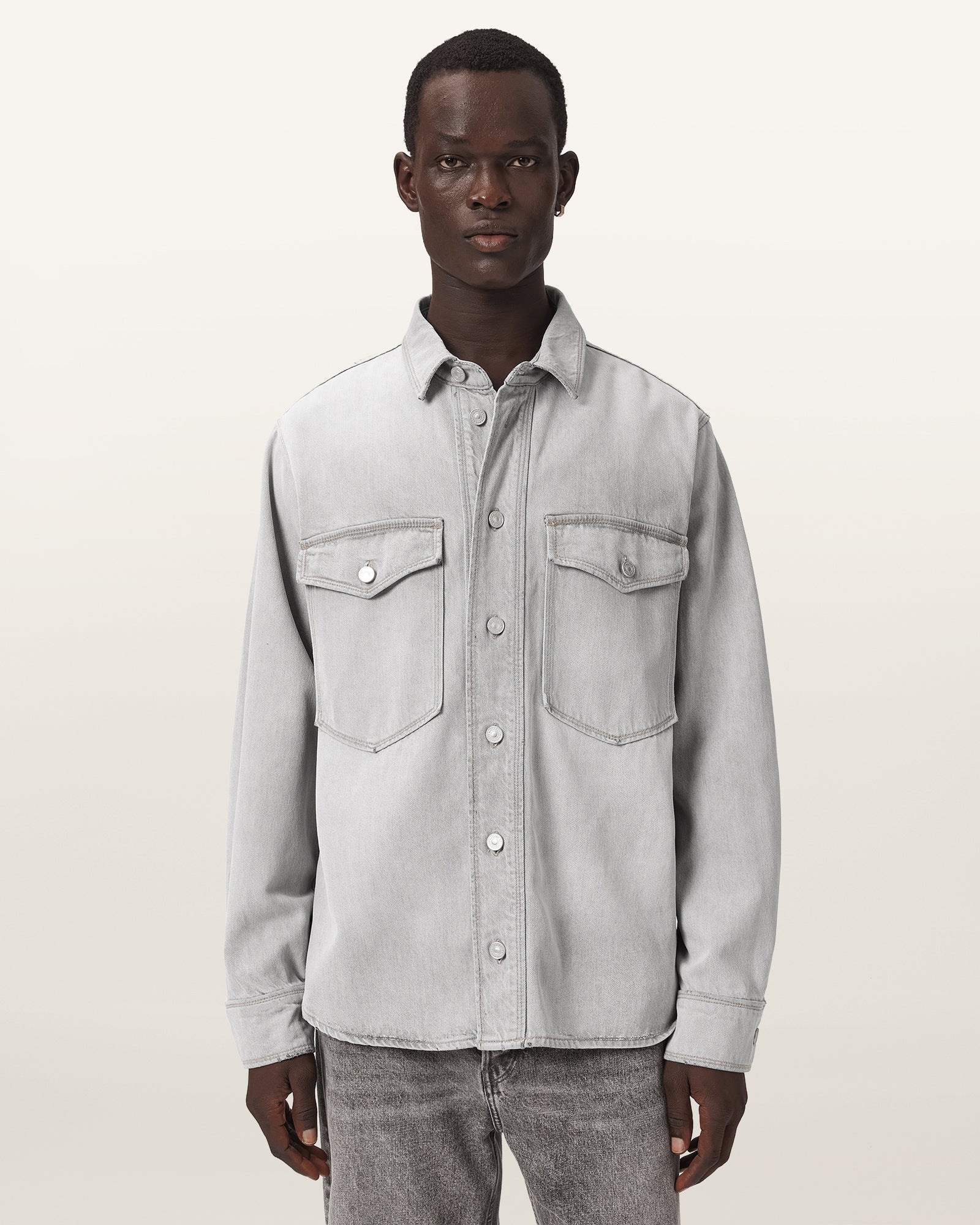 Washed Grey Color Albin Denim Shirt from AllSaints