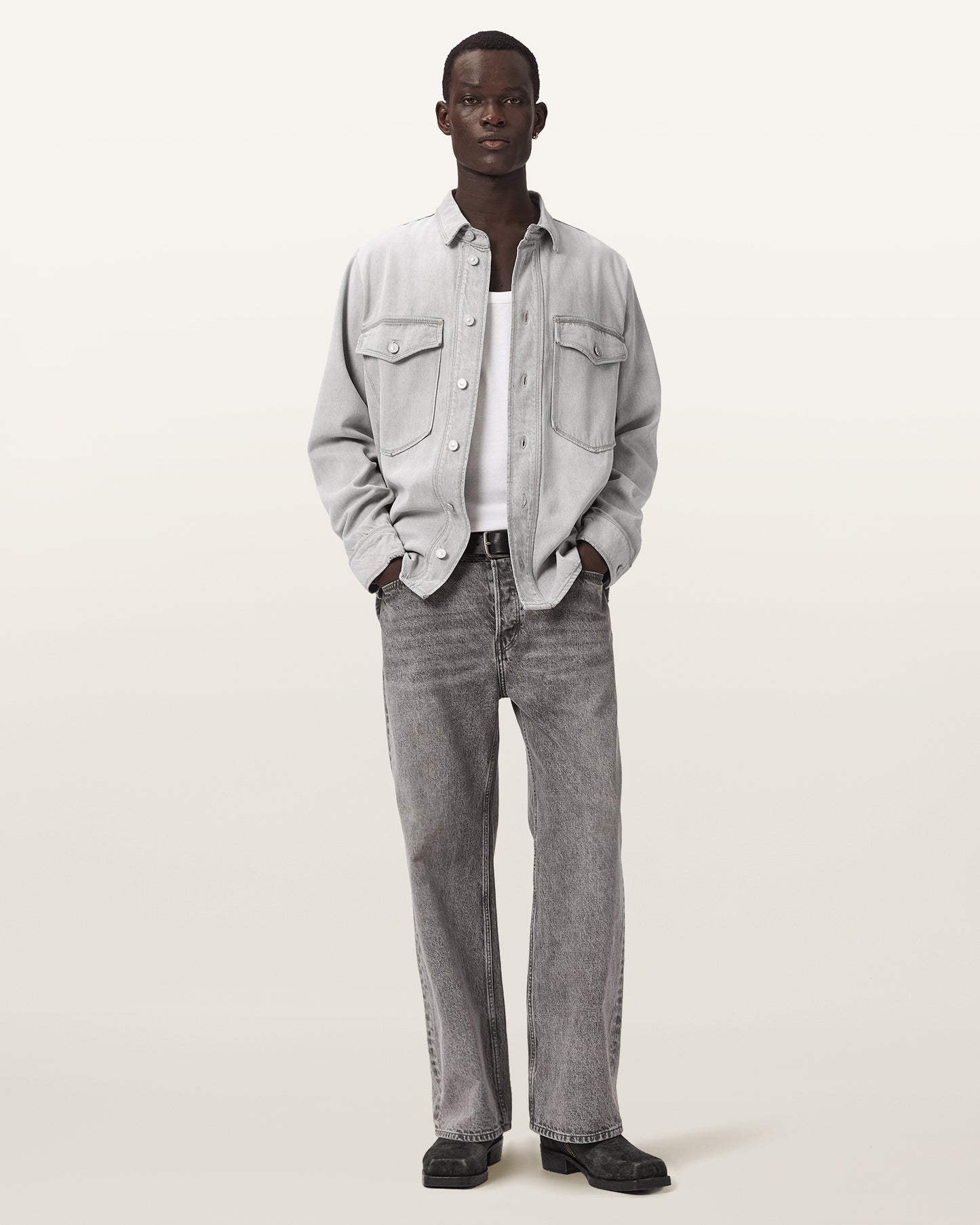 Washed Grey Color Albin Denim Shirt from AllSaints