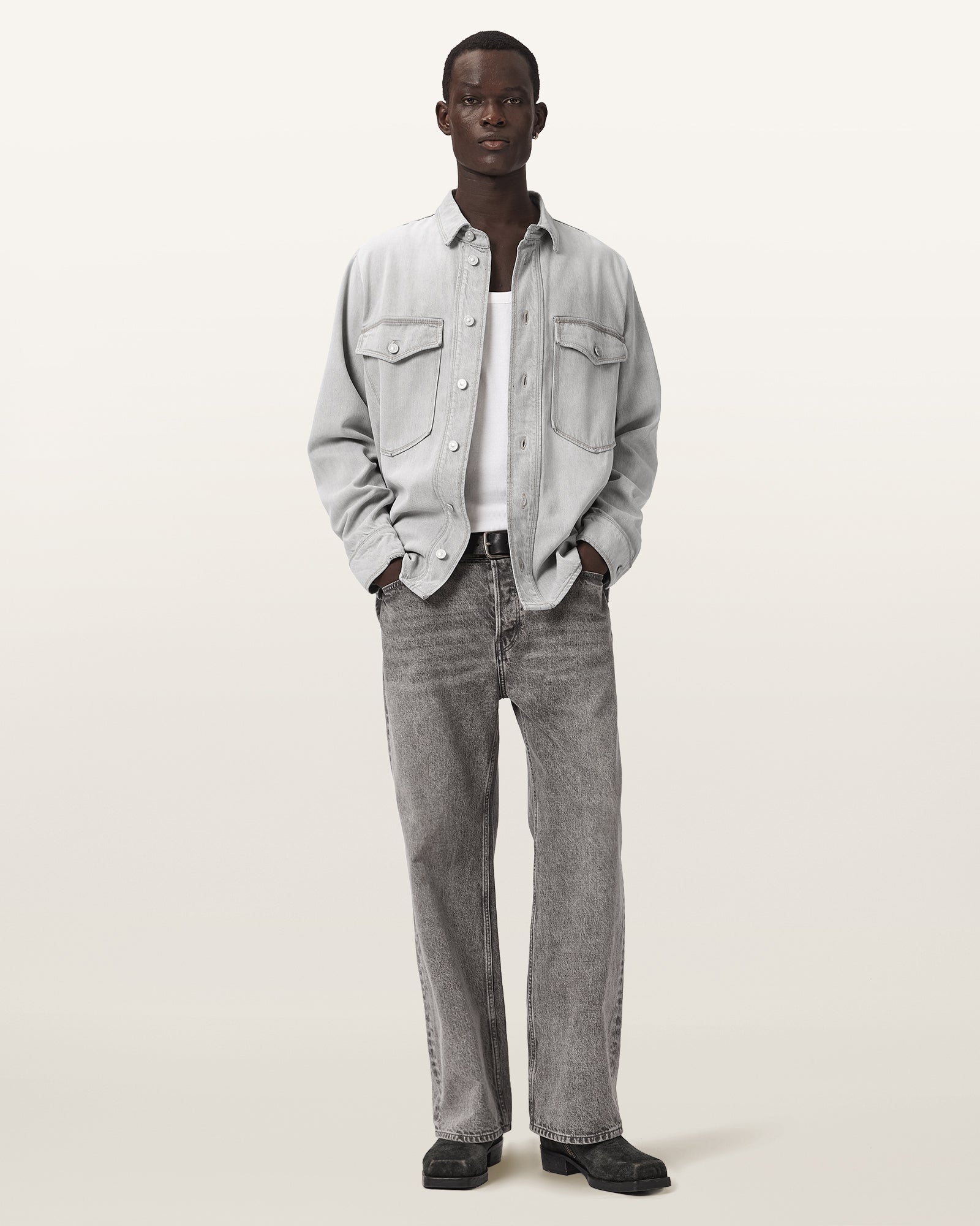 Washed Grey Color Albin Denim Shirt from AllSaints