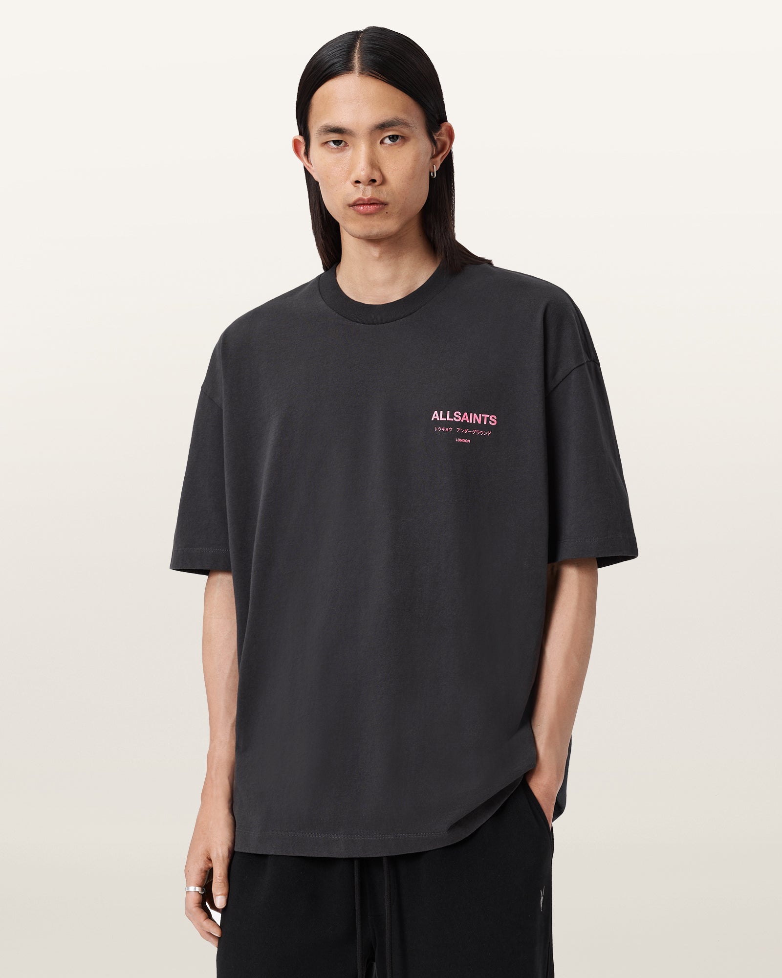 Washed Black/Pink Color Underground SS Crew from AllSaints