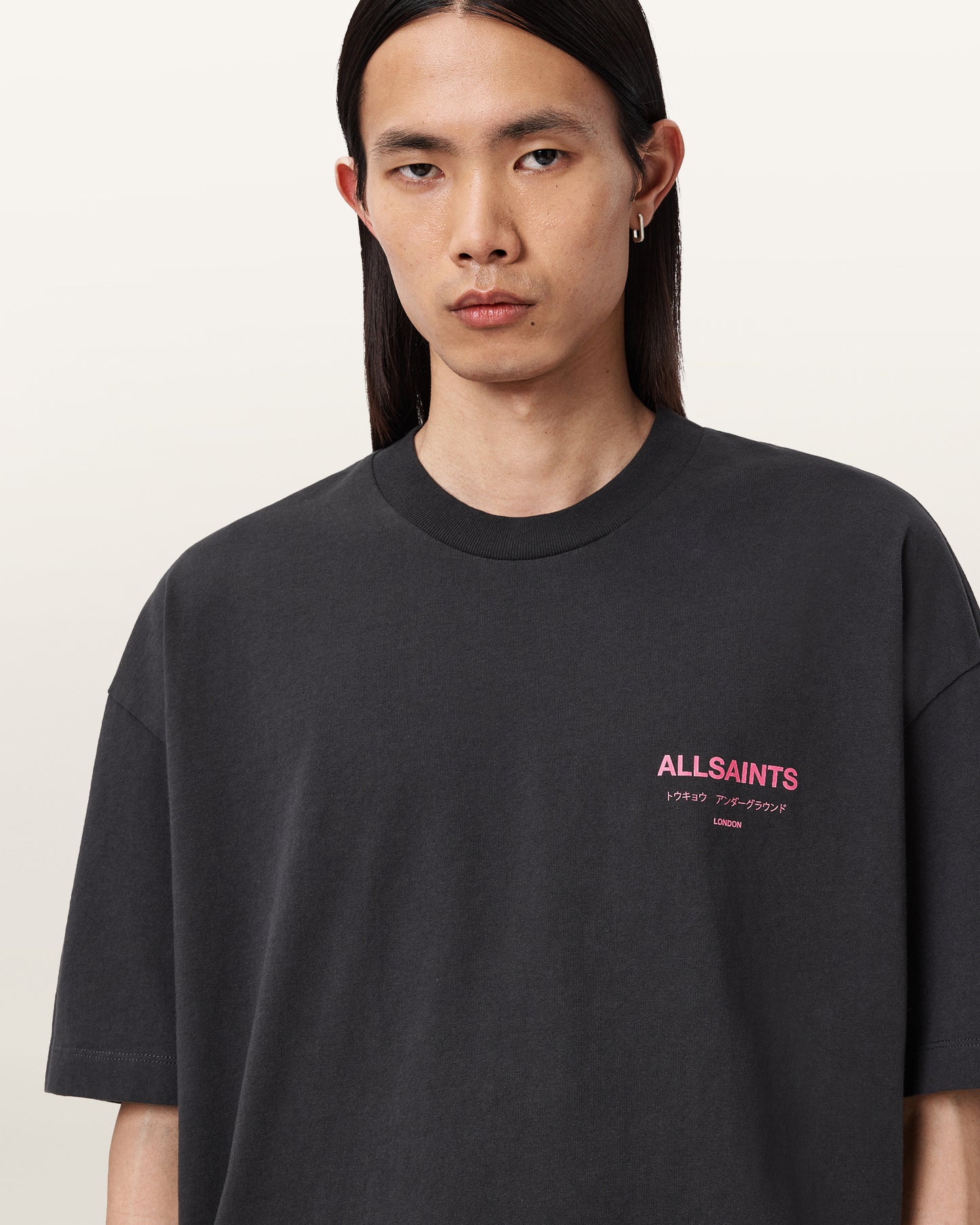 Washed Black/Pink Color Underground SS Crew from AllSaints