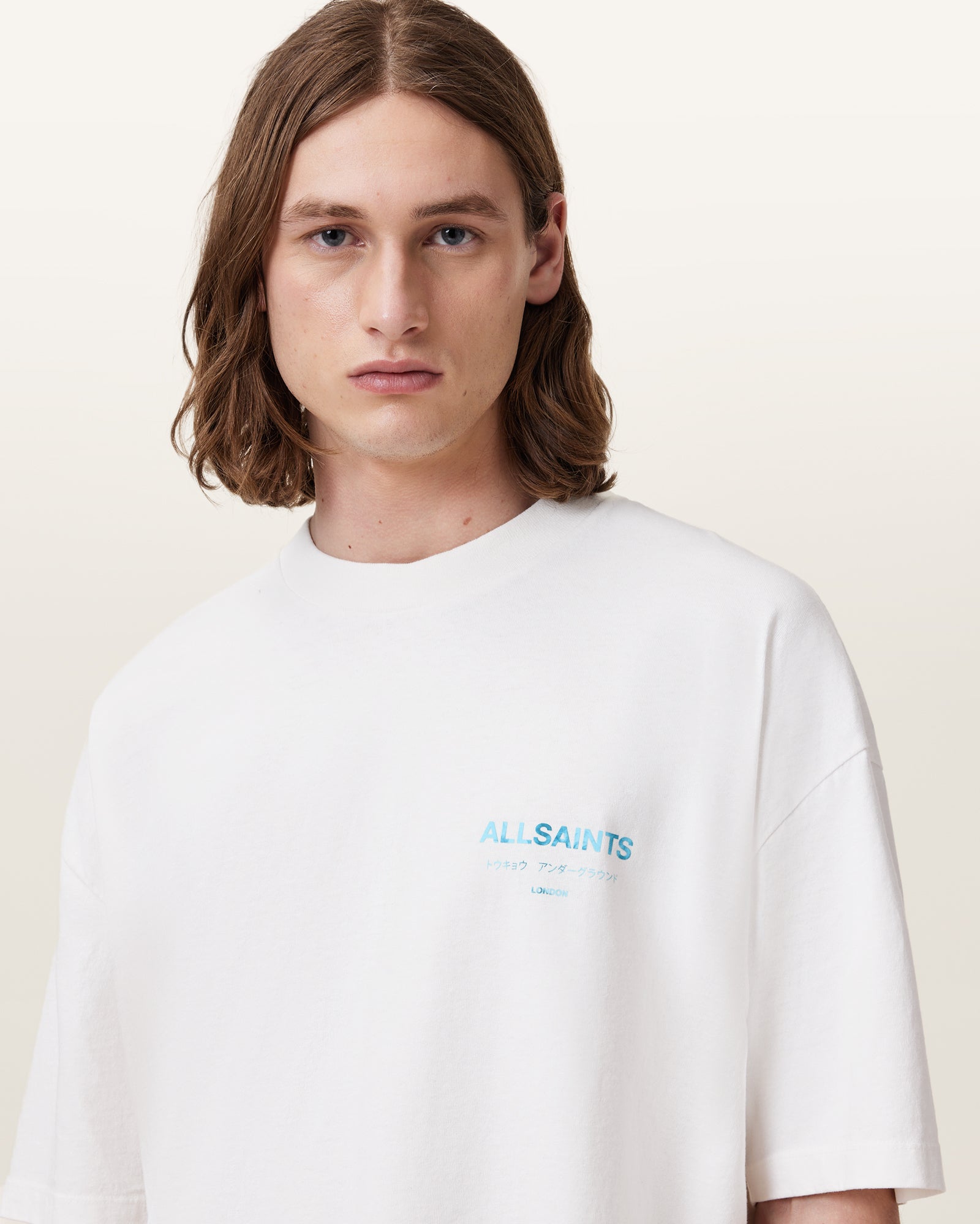 ASHEN WHITE/BLUE Color Underground SS Crew from AllSaints