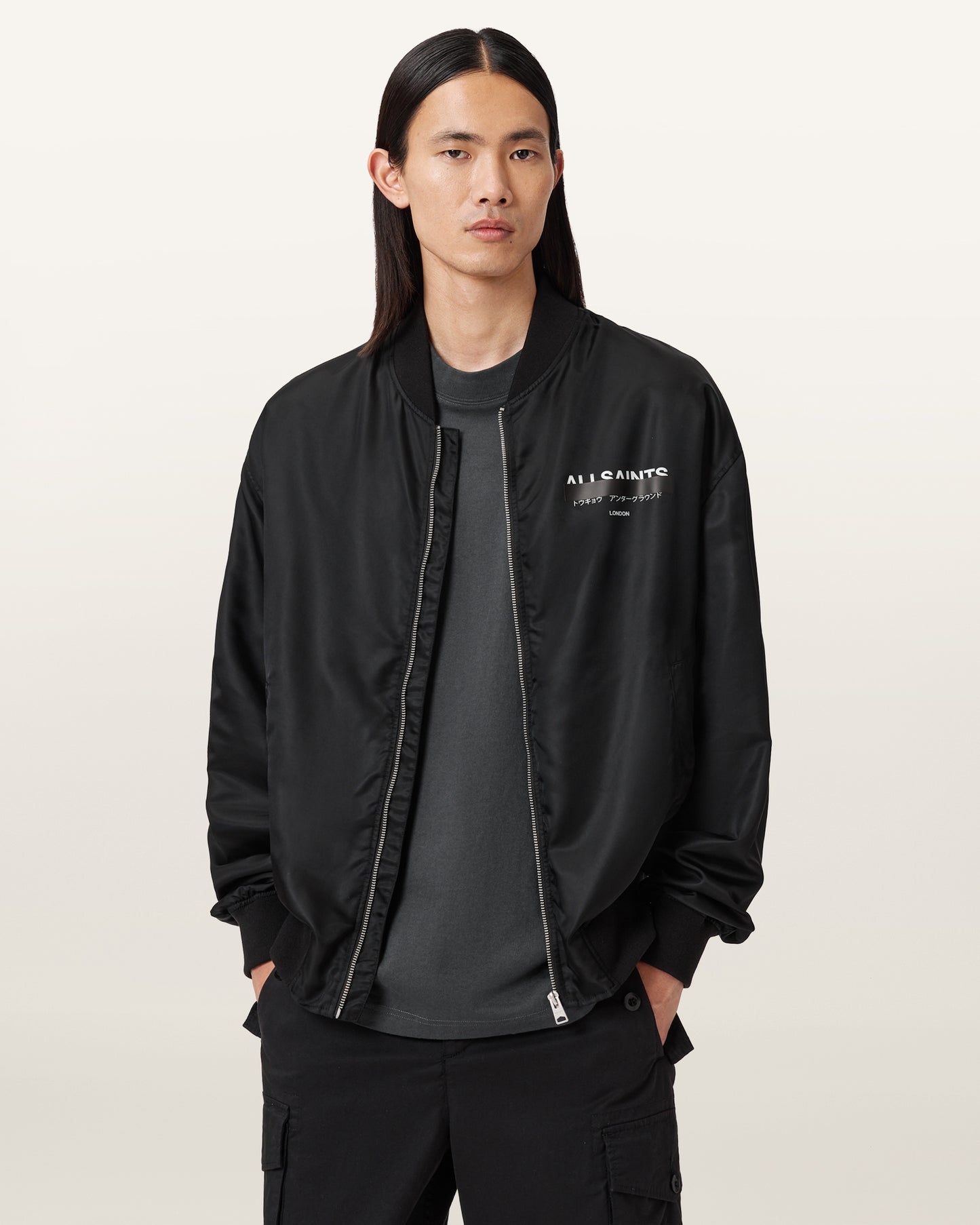 Black Color Redact Bomber Jacket from AllSaints
