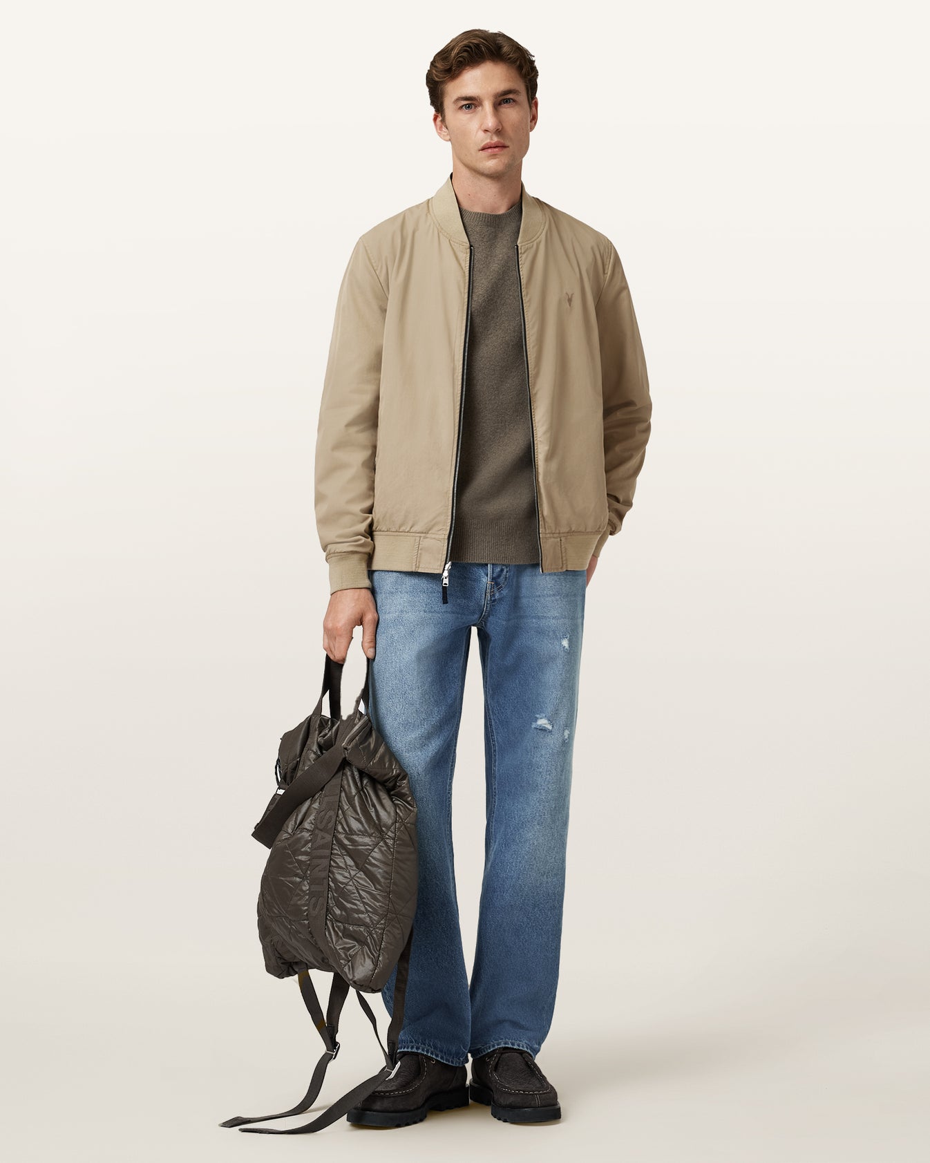 AllSaints - Bassett Leo - Giacca Stile Bomber Double-face Nera E Kaki Black 114059058