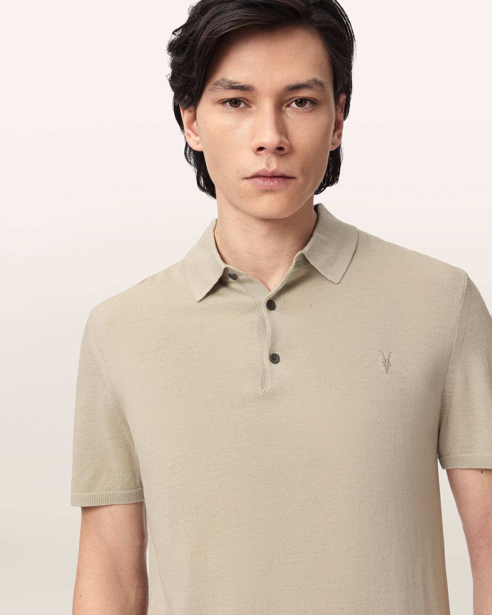 POWDERED GREEN Color Mode Merino SS Polo Jumper from AllSaints