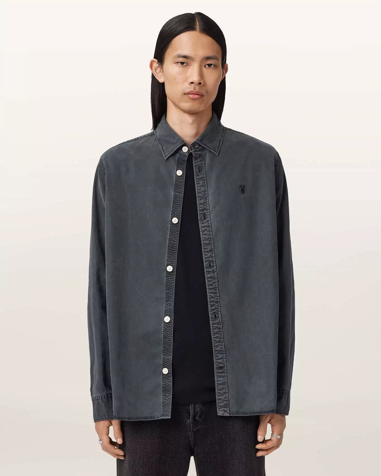 Washed Black Color Bodhi LS Overshirt from AllSaints