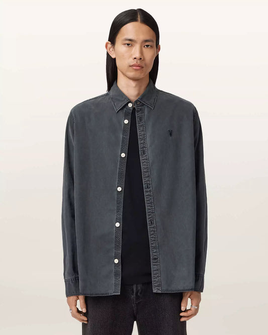Washed Black Color Bodhi LS Overshirt from AllSaints