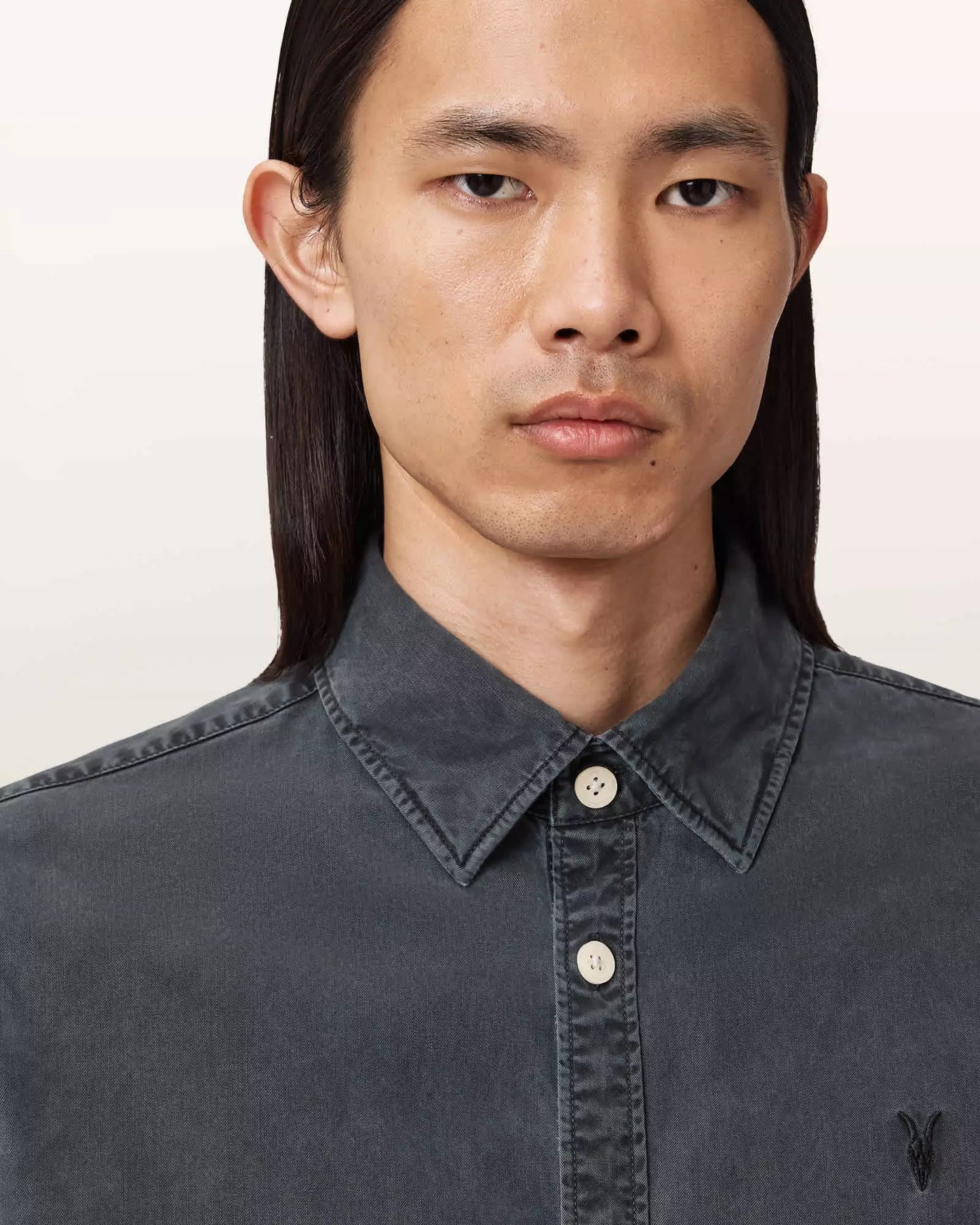 Washed Black Color Bodhi LS Overshirt from AllSaints