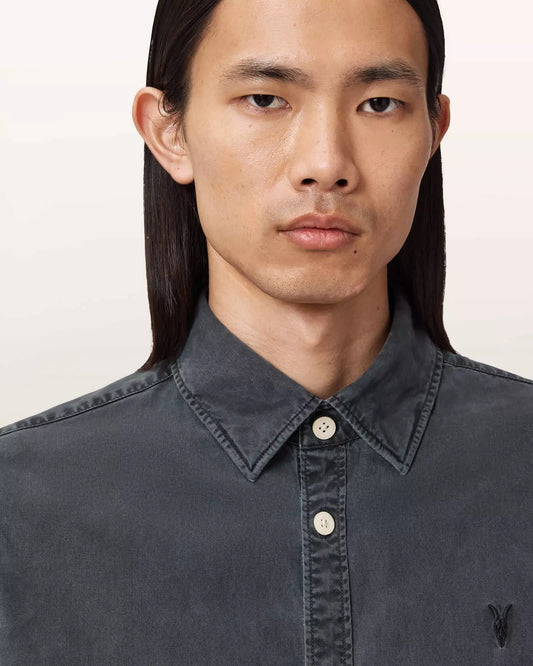 Washed Black Color Bodhi LS Overshirt from AllSaints